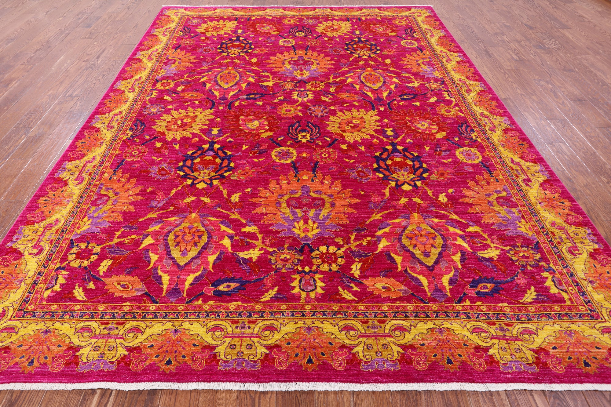 Pink William Morris Handmade Wool Rug - 8' 10" X 11' 9" - Golden Nile