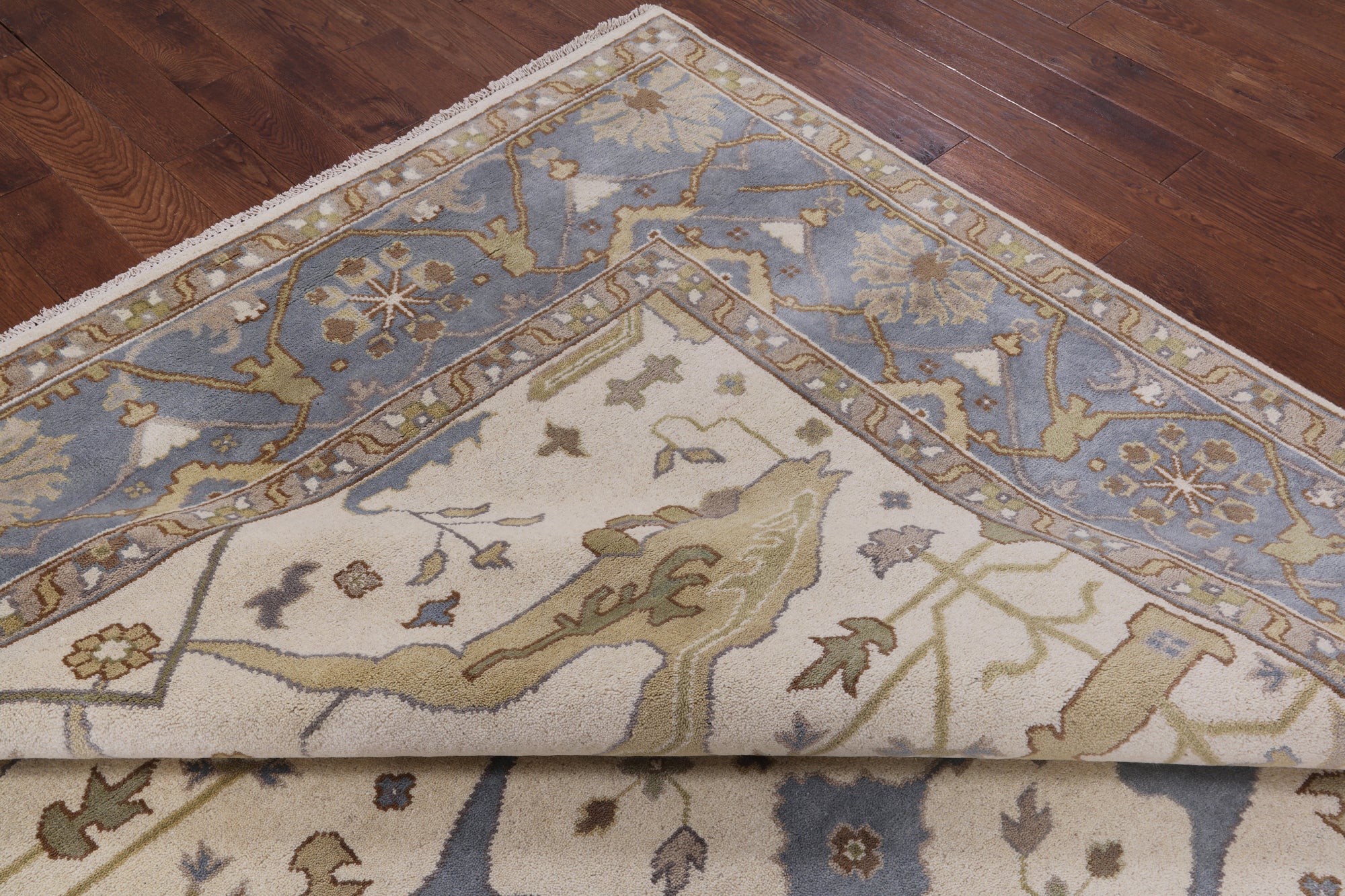 Ivory Turkish Oushak Hand Knotted Wool Area Rug - 9' 2" X 11' 10" - Golden Nile