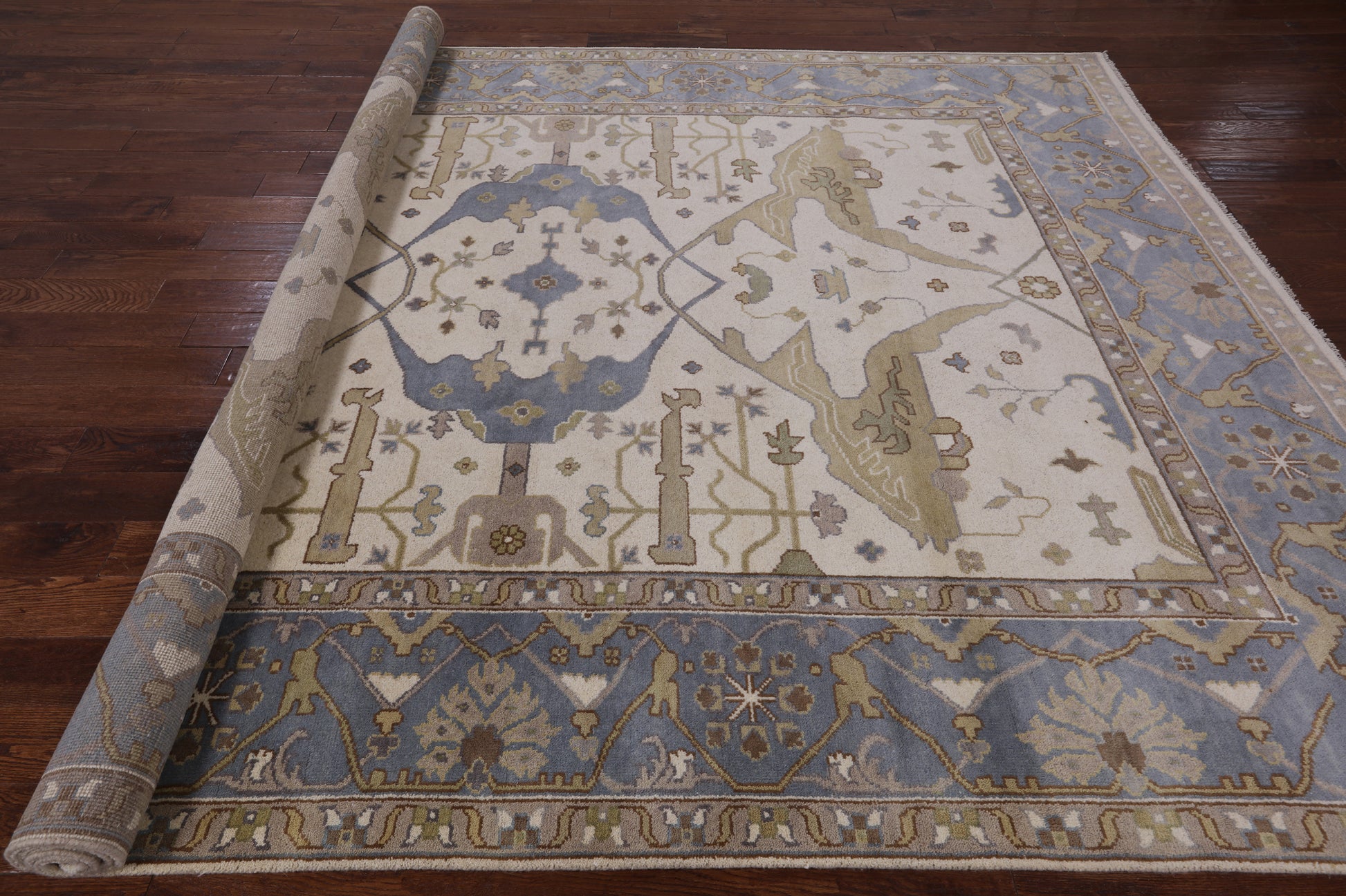 Ivory Turkish Oushak Hand Knotted Wool Area Rug - 9' 2" X 11' 10" - Golden Nile