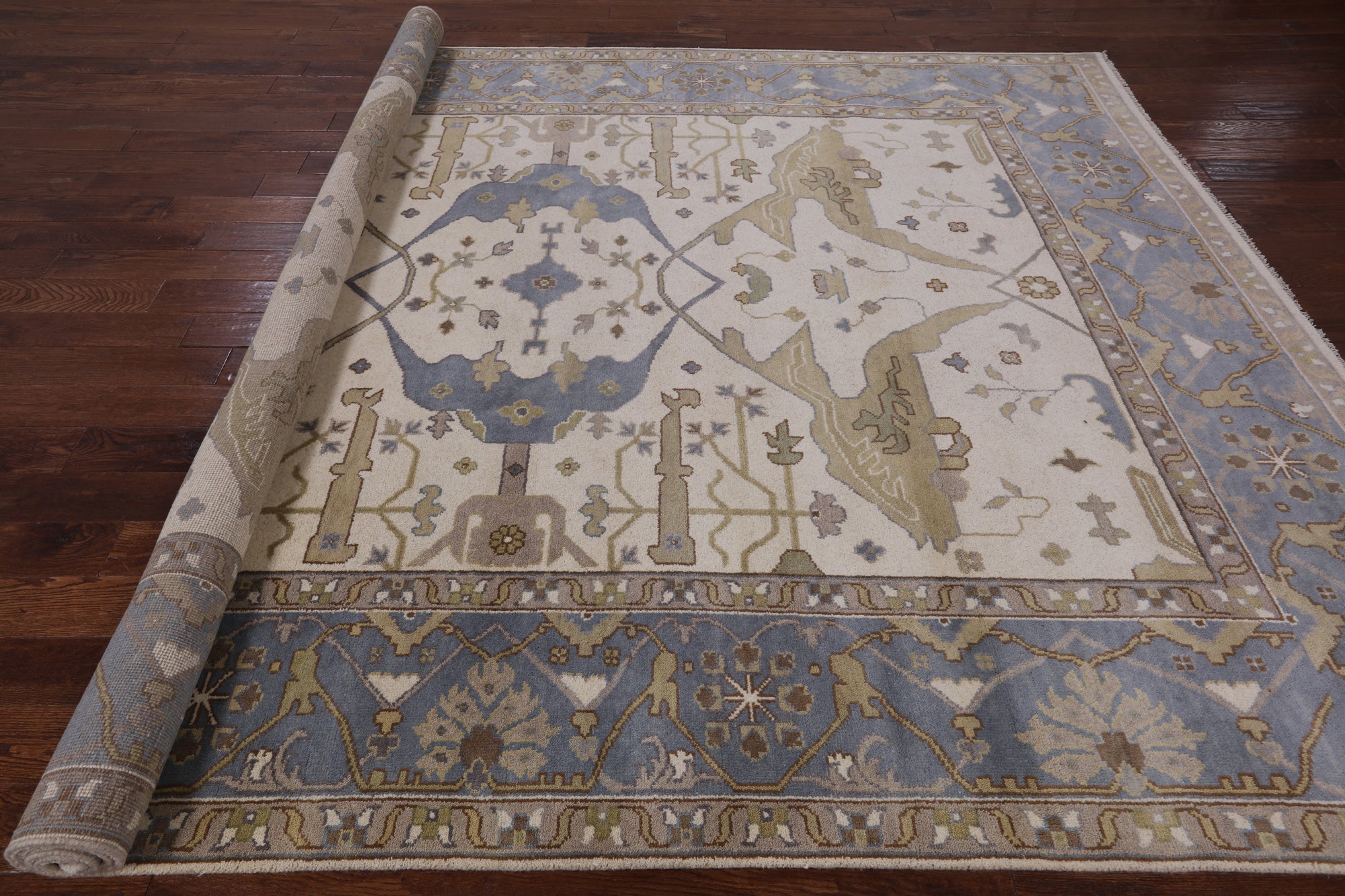 Ivory Turkish Oushak Hand Knotted Wool Area Rug - 9' 2" X 11' 10" - Golden Nile