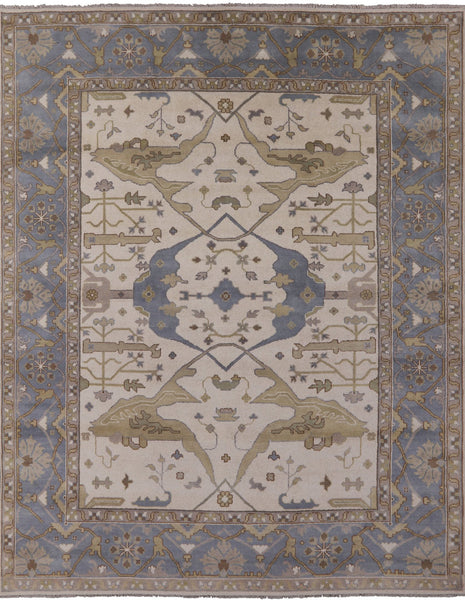 Ivory Turkish Oushak Hand Knotted Wool Area Rug - 9' 2" X 11' 10" - Golden Nile