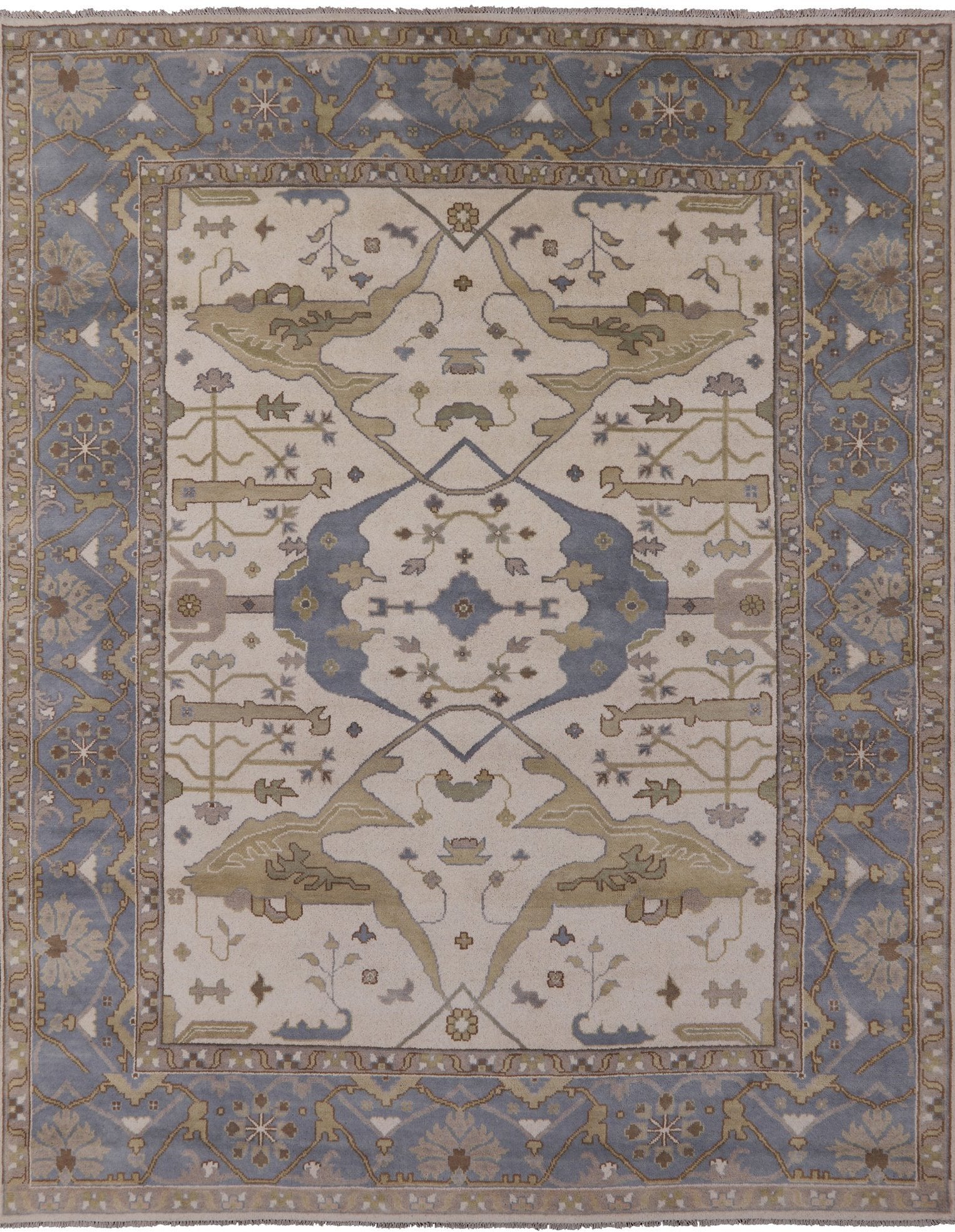 Ivory Turkish Oushak Hand Knotted Wool Area Rug - 9' 2" X 11' 10" - Golden Nile