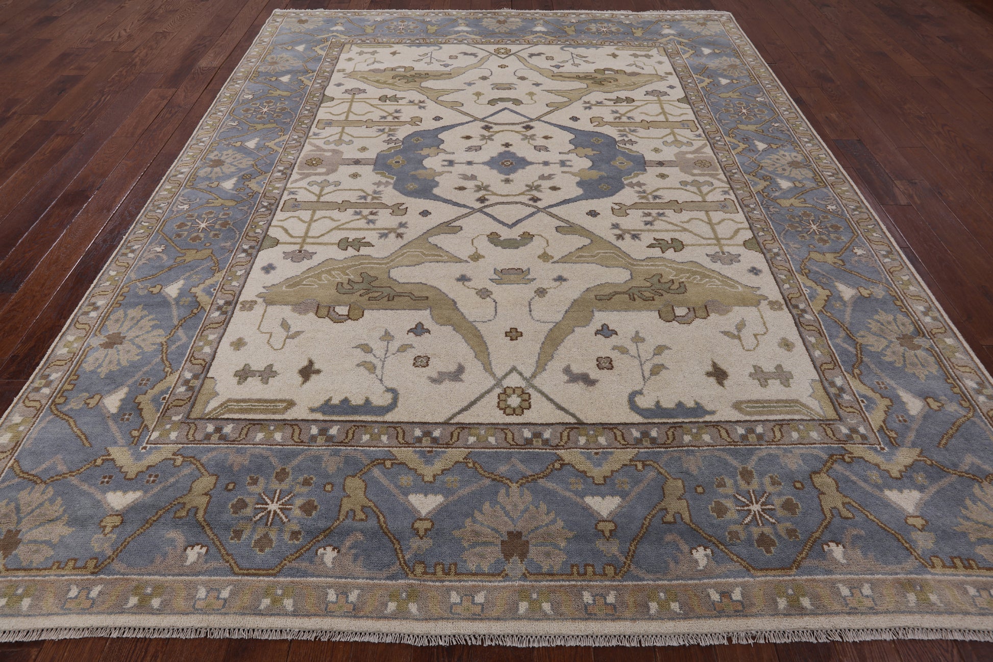 Ivory Turkish Oushak Hand Knotted Wool Area Rug - 9' 2" X 11' 10" - Golden Nile
