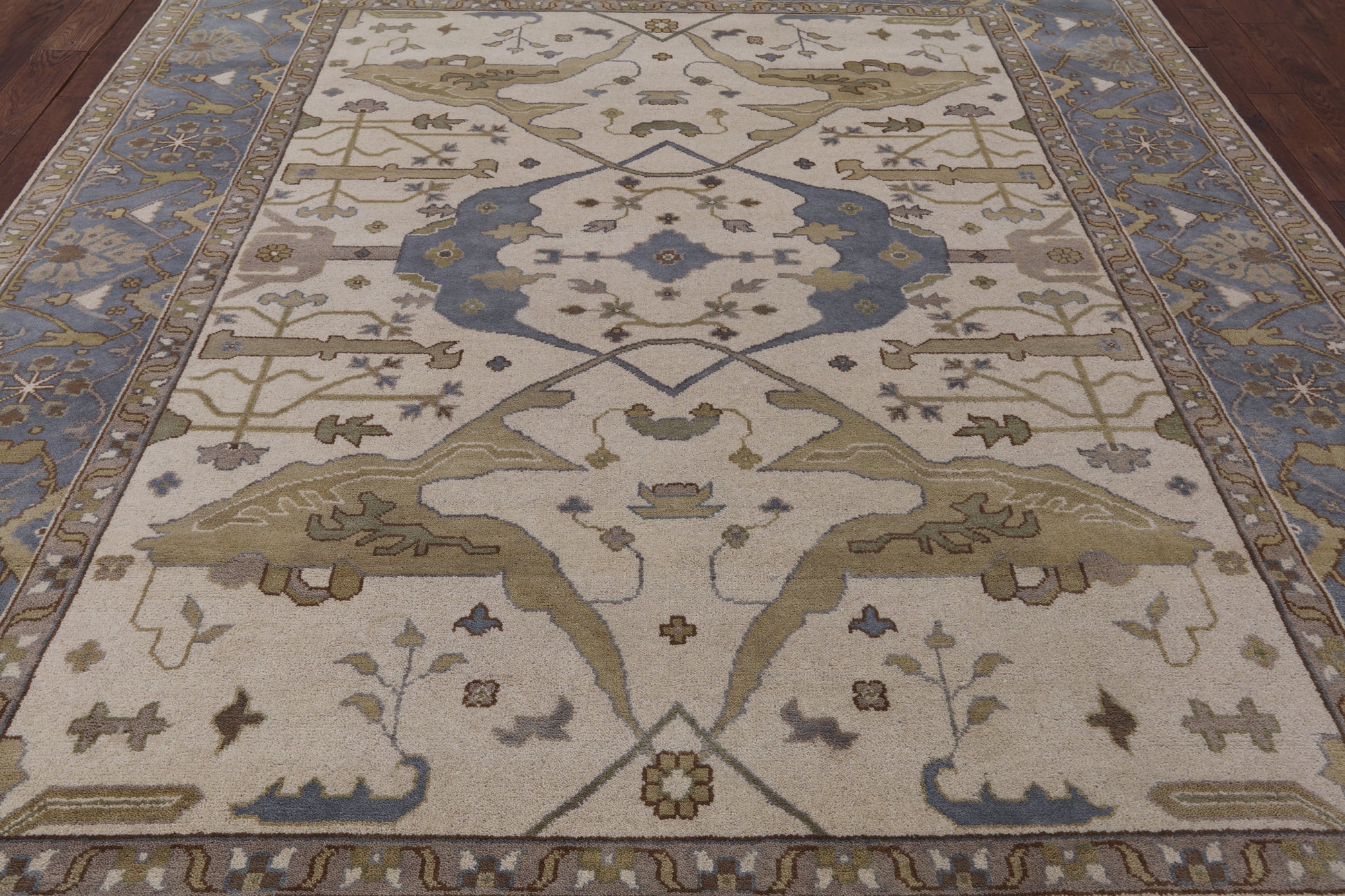 Ivory Turkish Oushak Hand Knotted Wool Area Rug - 9' 2" X 11' 10" - Golden Nile