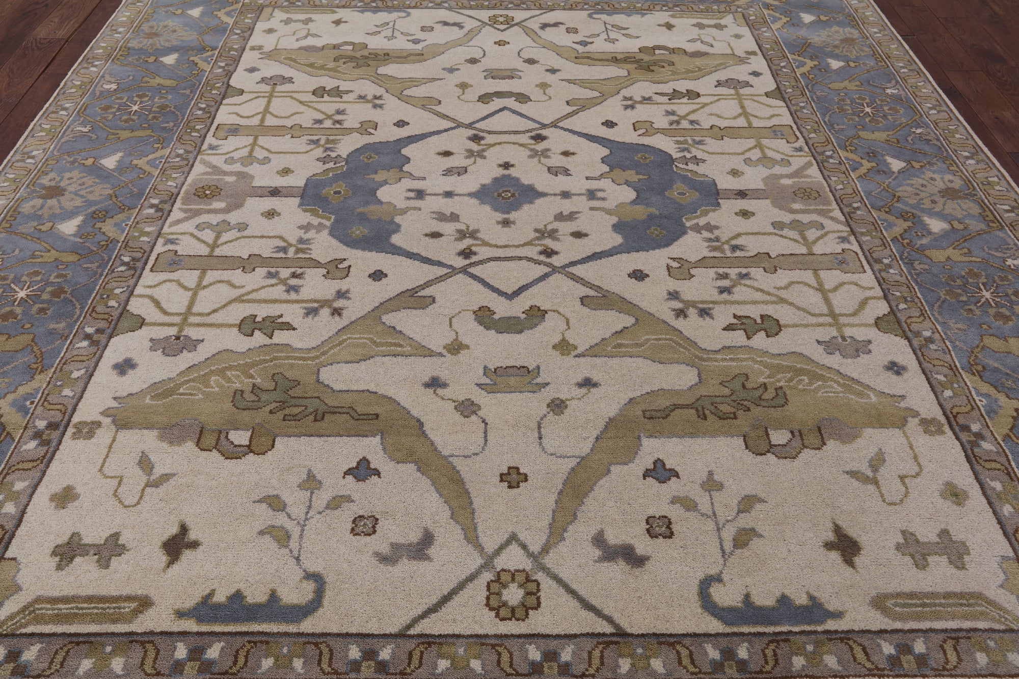Ivory Turkish Oushak Hand Knotted Wool Area Rug - 9' 2" X 11' 10" - Golden Nile