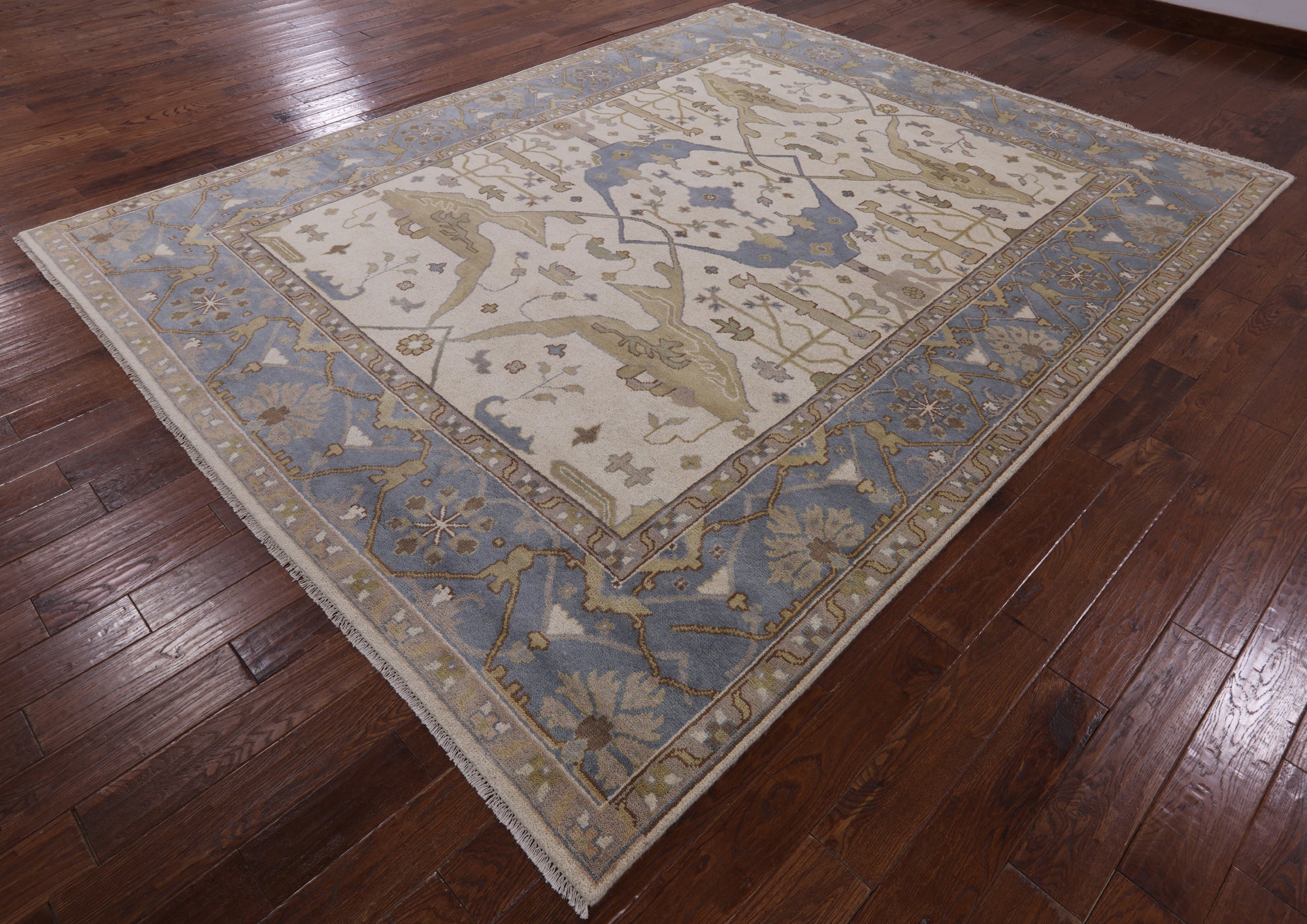 Ivory Turkish Oushak Hand Knotted Wool Area Rug - 9' 2" X 11' 10" - Golden Nile