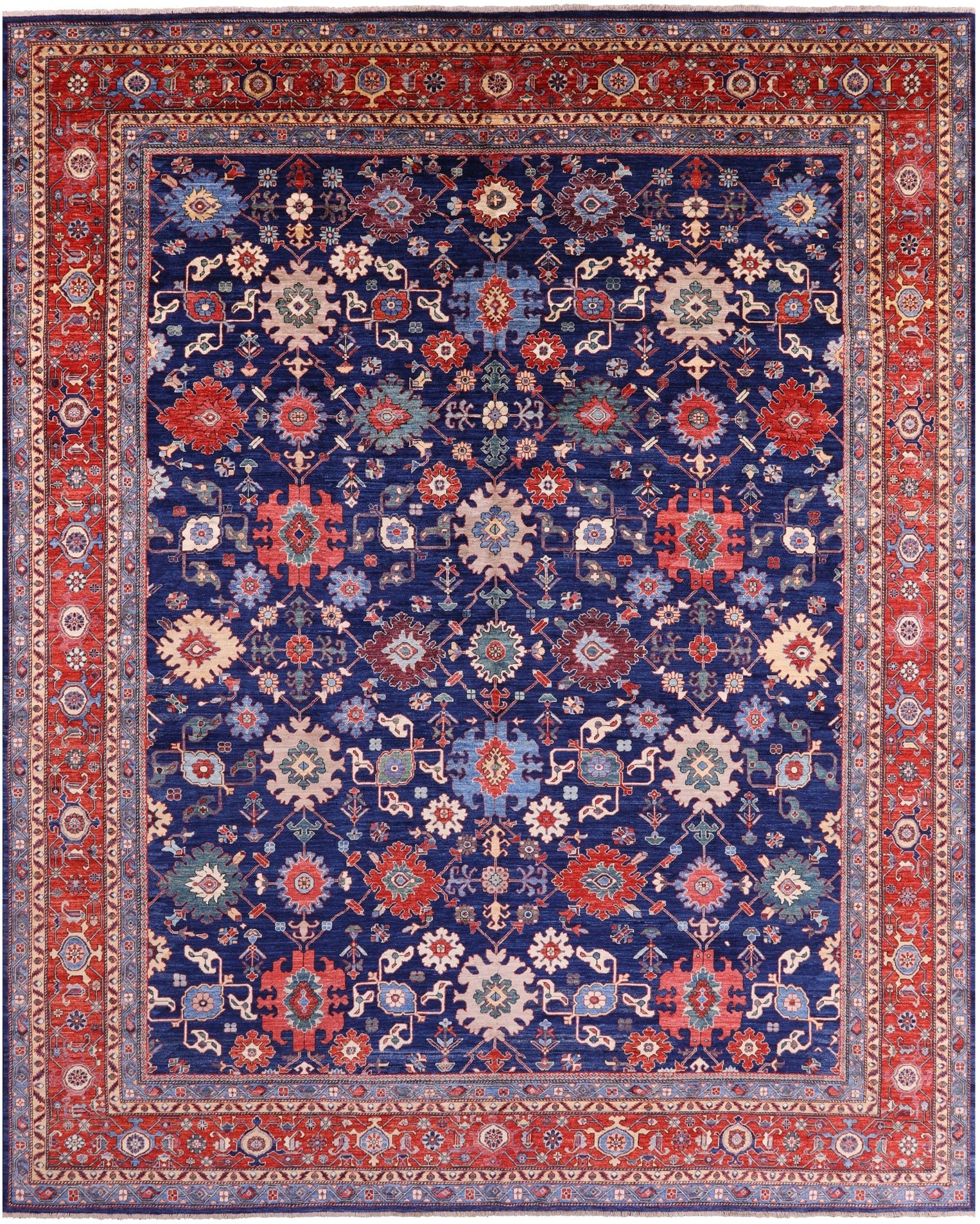 Blue Persian Fine Serapi Hand Knotted Wool Rug - 12' 0" X 14' 9" - Golden Nile