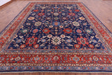Blue Persian Fine Serapi Hand Knotted Wool Rug - 12' 0" X 14' 9" - Golden Nile