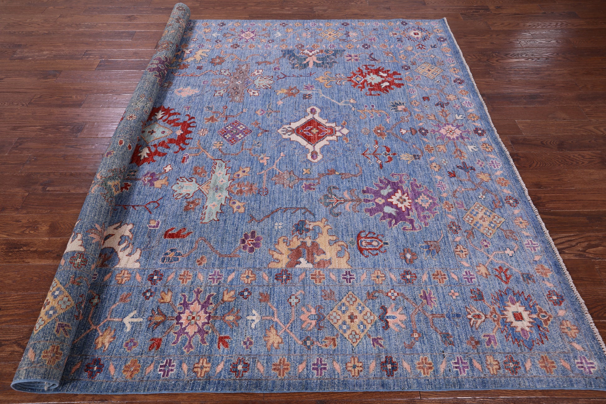 Blue Turkish Oushak Hand Knotted Wool Rug - 8' 4" X 9' 6" - Golden Nile
