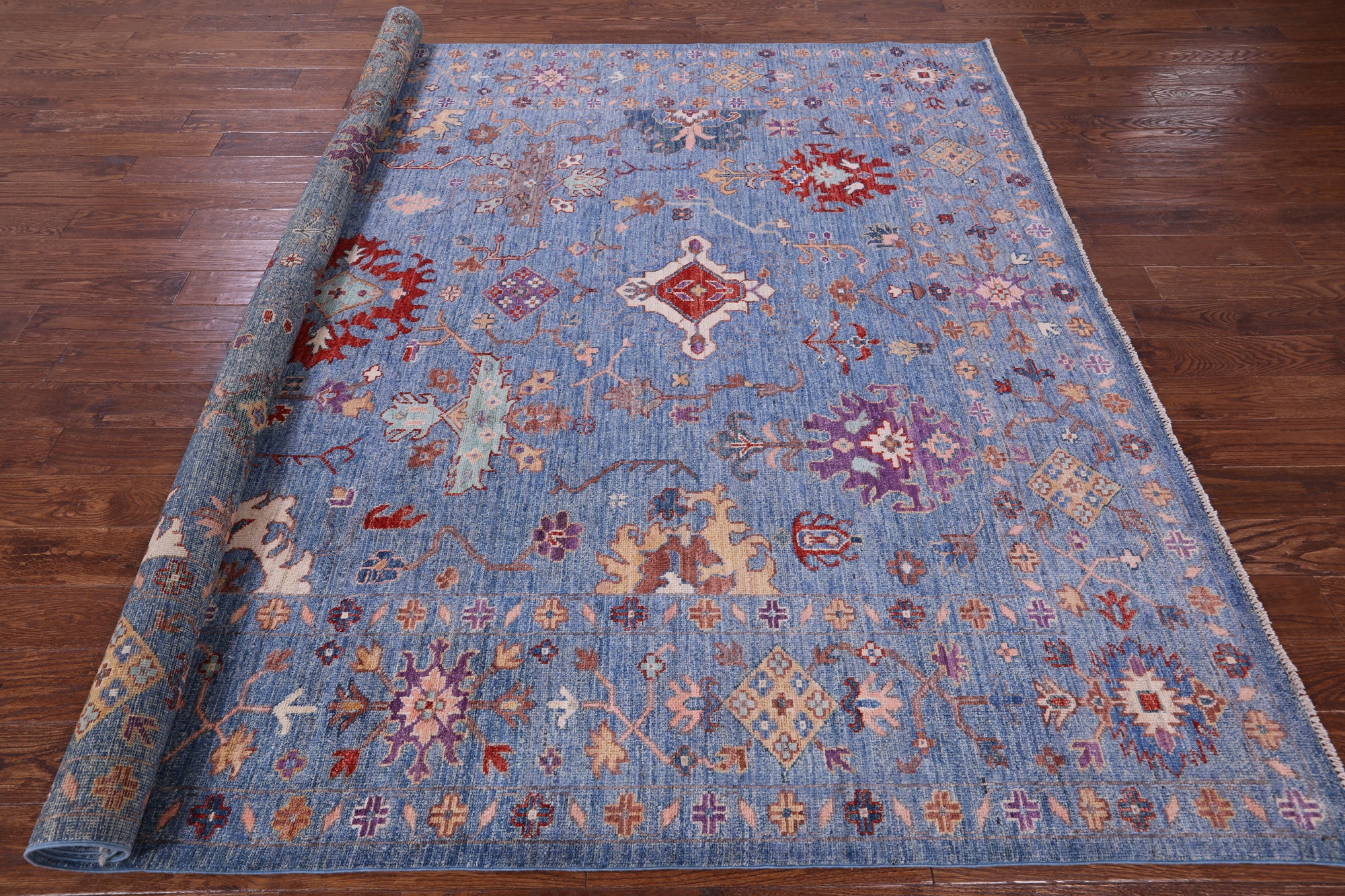 Blue Turkish Oushak Hand Knotted Wool Rug - 8' 4" X 9' 6" - Golden Nile