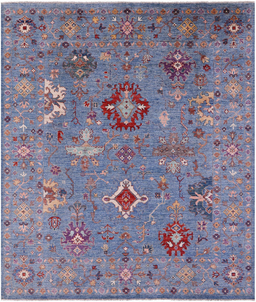 Blue Turkish Oushak Hand Knotted Wool Rug - 8' 4" X 9' 6" - Golden Nile
