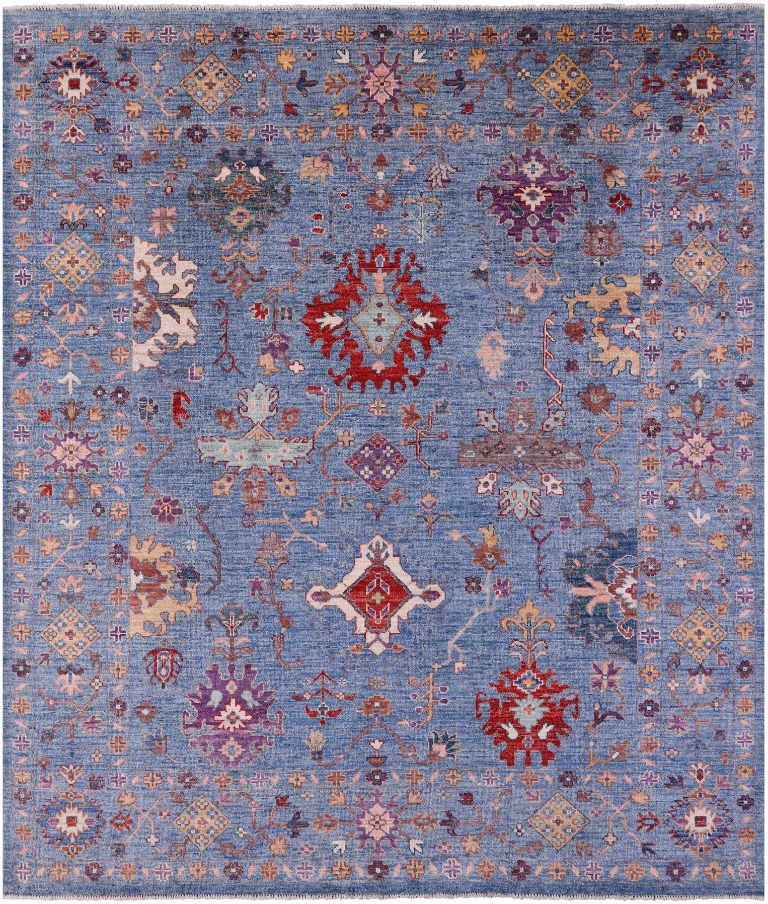 Blue Turkish Oushak Hand Knotted Wool Rug - 8' 4" X 9' 6" - Golden Nile