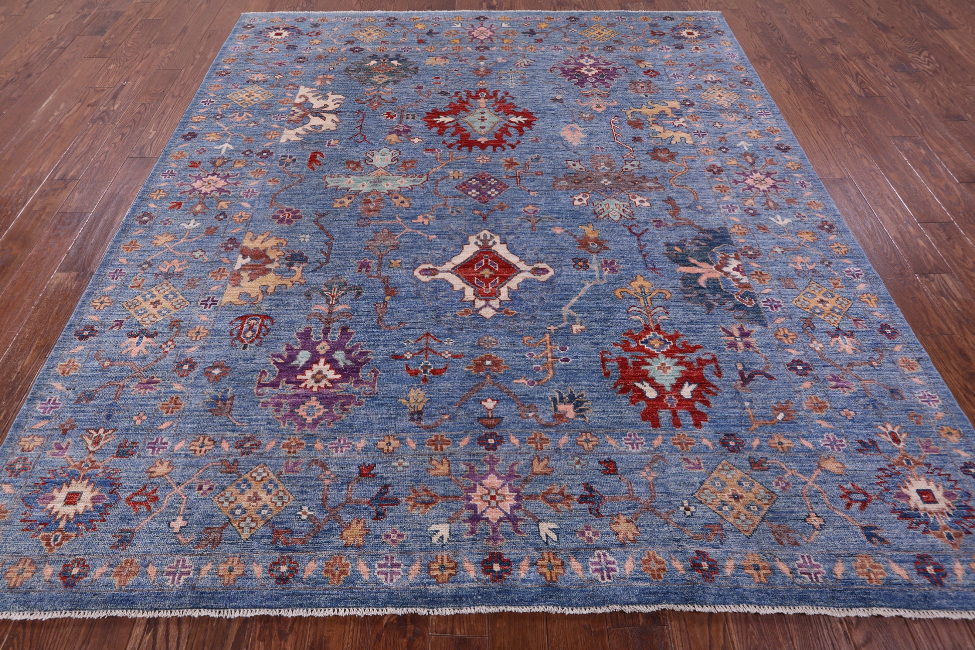 Blue Turkish Oushak Hand Knotted Wool Rug - 8' 4" X 9' 6" - Golden Nile
