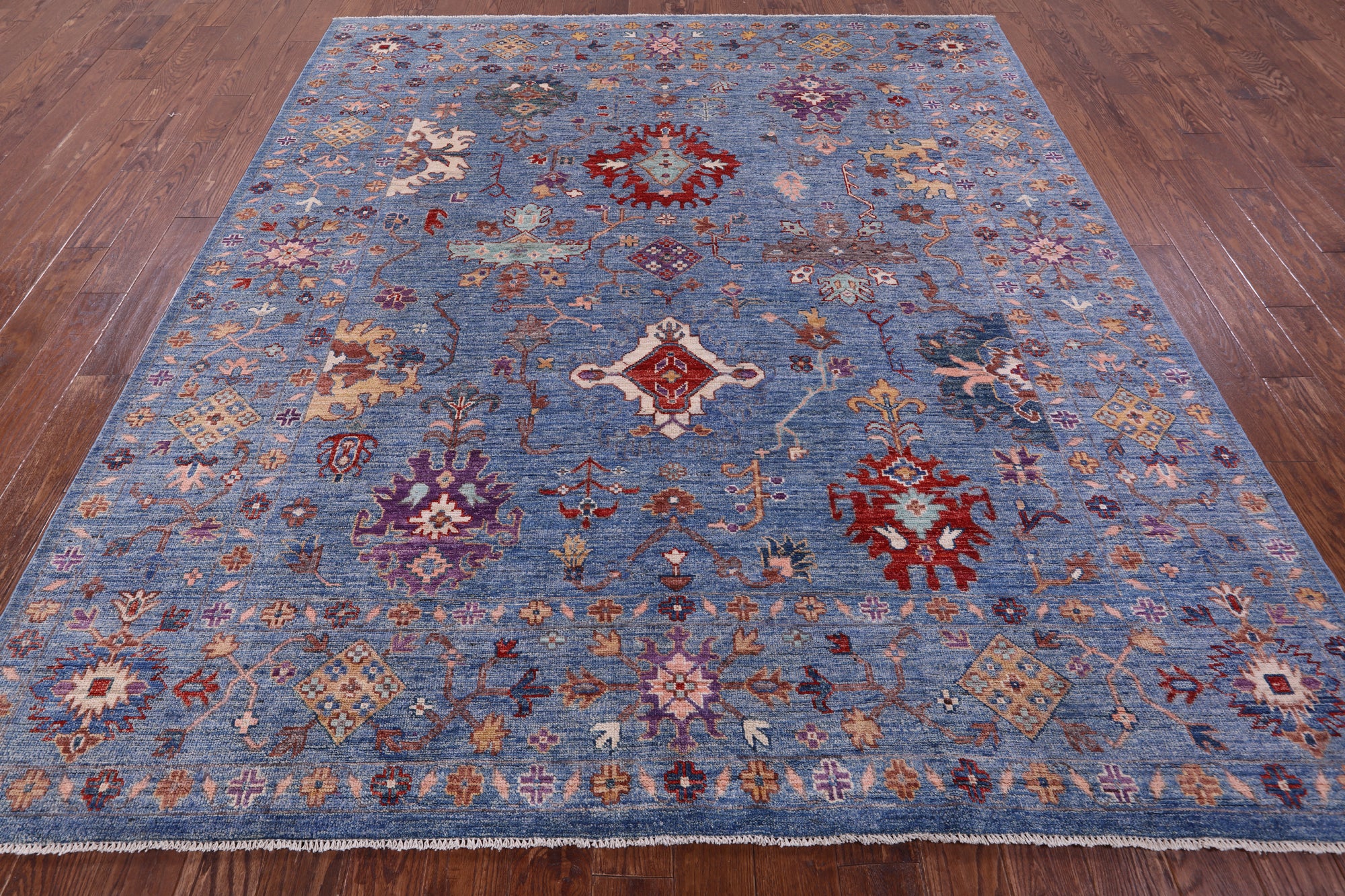 Blue Turkish Oushak Hand Knotted Wool Rug - 8' 4" X 9' 6" - Golden Nile