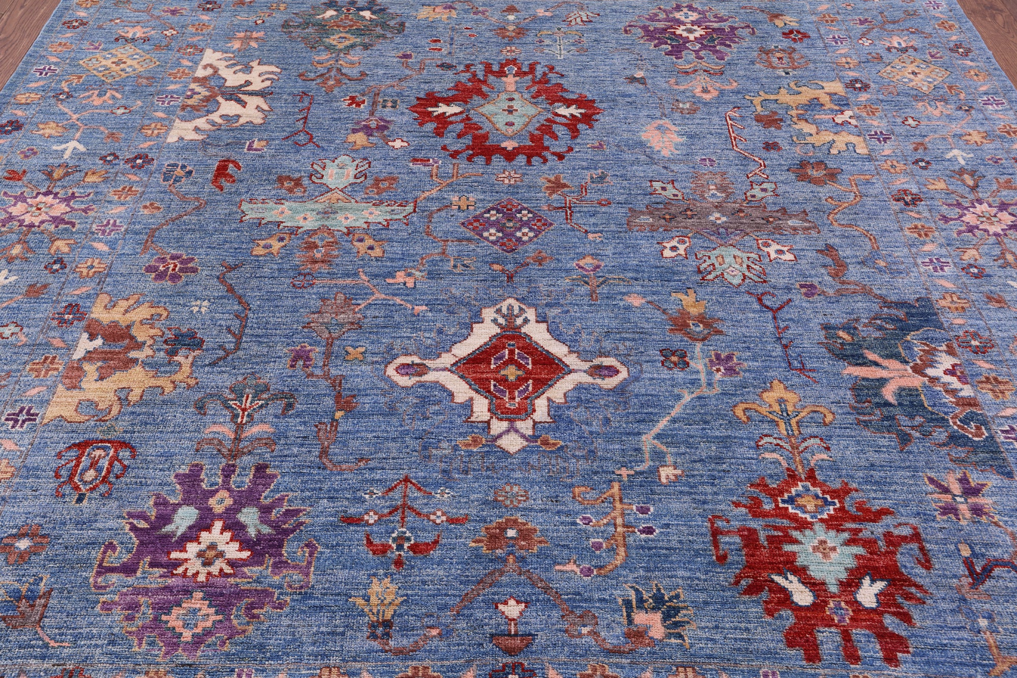 Blue Turkish Oushak Hand Knotted Wool Rug - 8' 4" X 9' 6" - Golden Nile