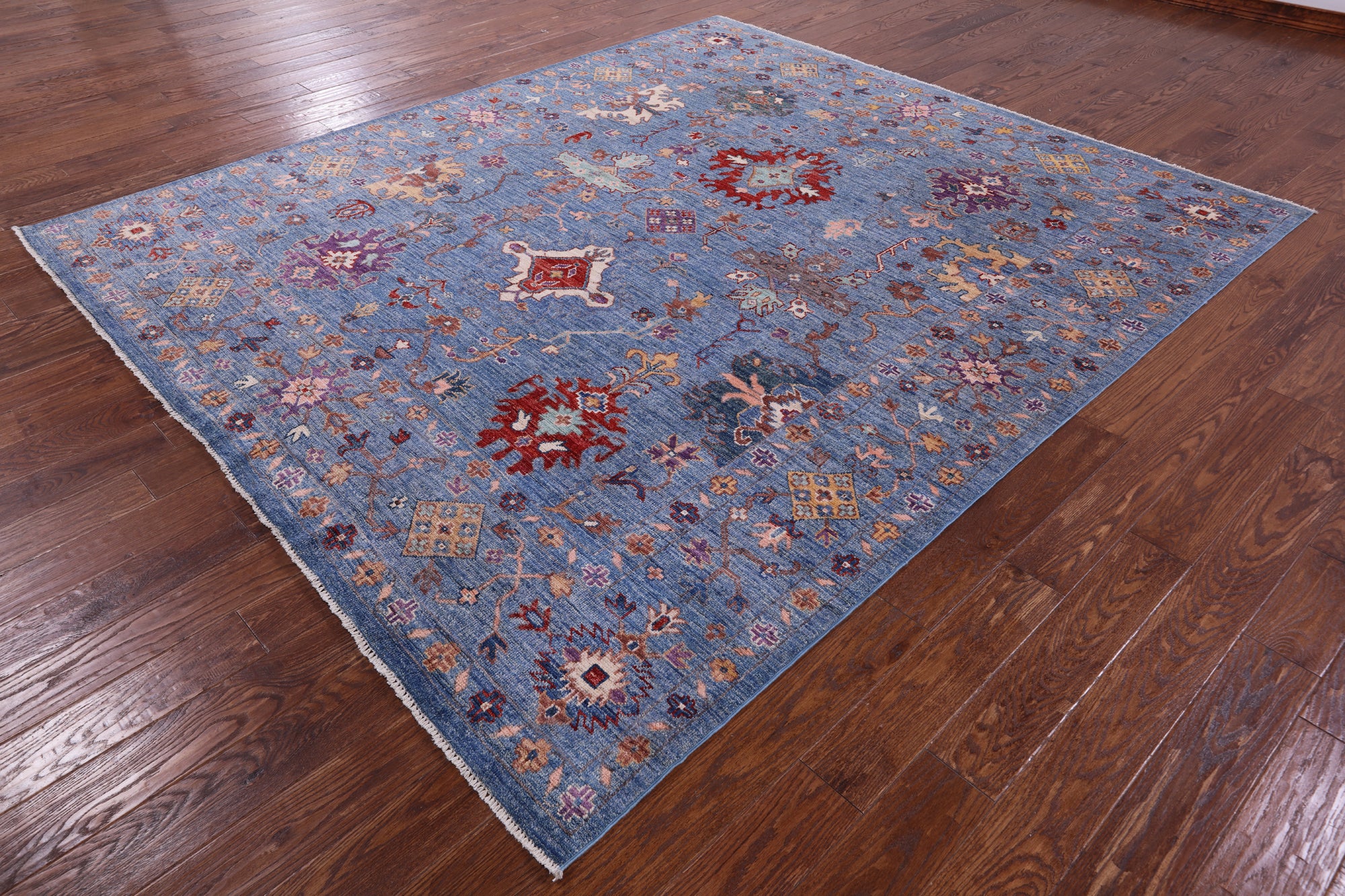 Blue Turkish Oushak Hand Knotted Wool Rug - 8' 4" X 9' 6" - Golden Nile