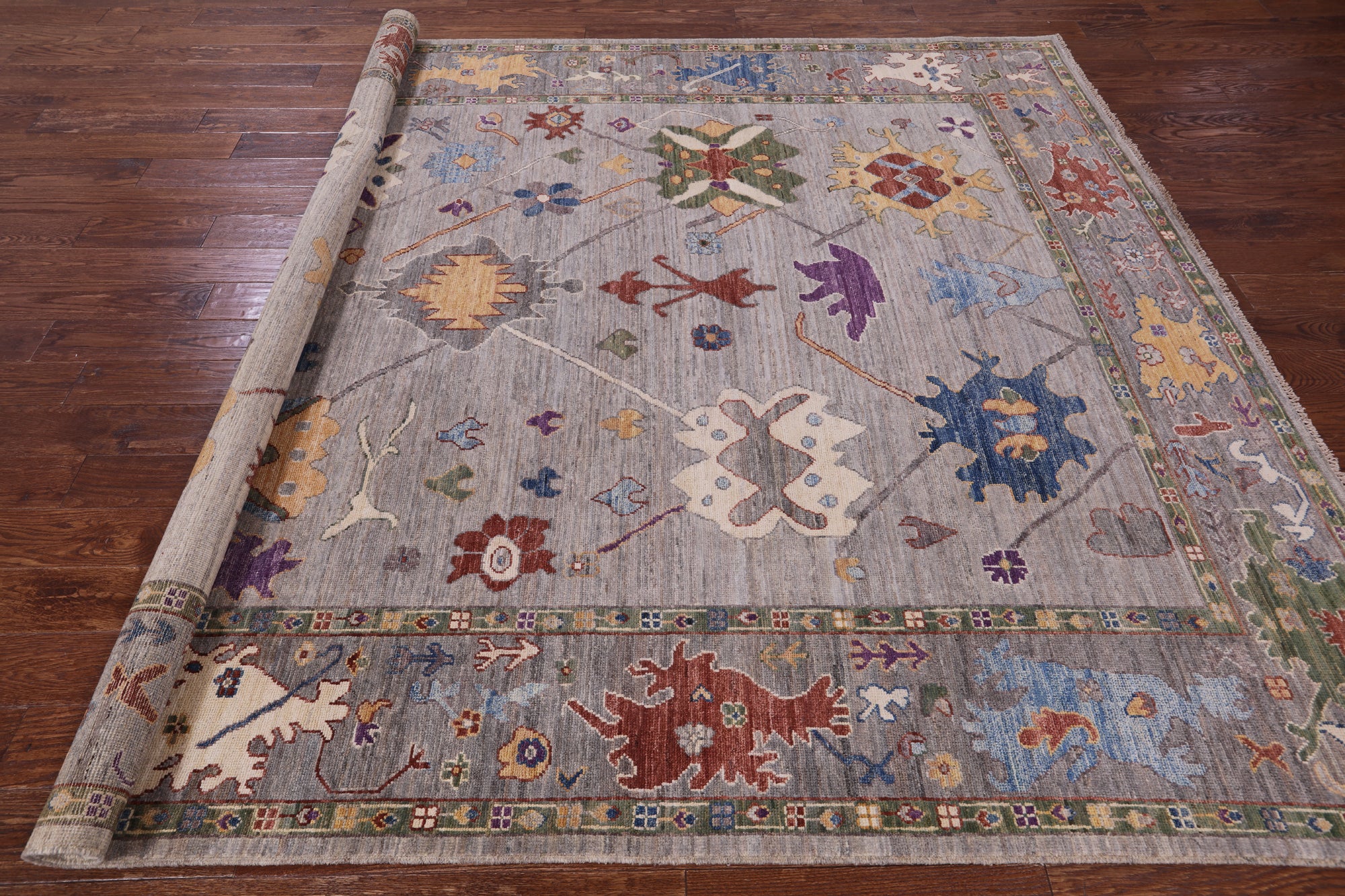 Grey Turkish Oushak Hand Knotted Wool Rug - 8' 0" X 10' 0" - Golden Nile