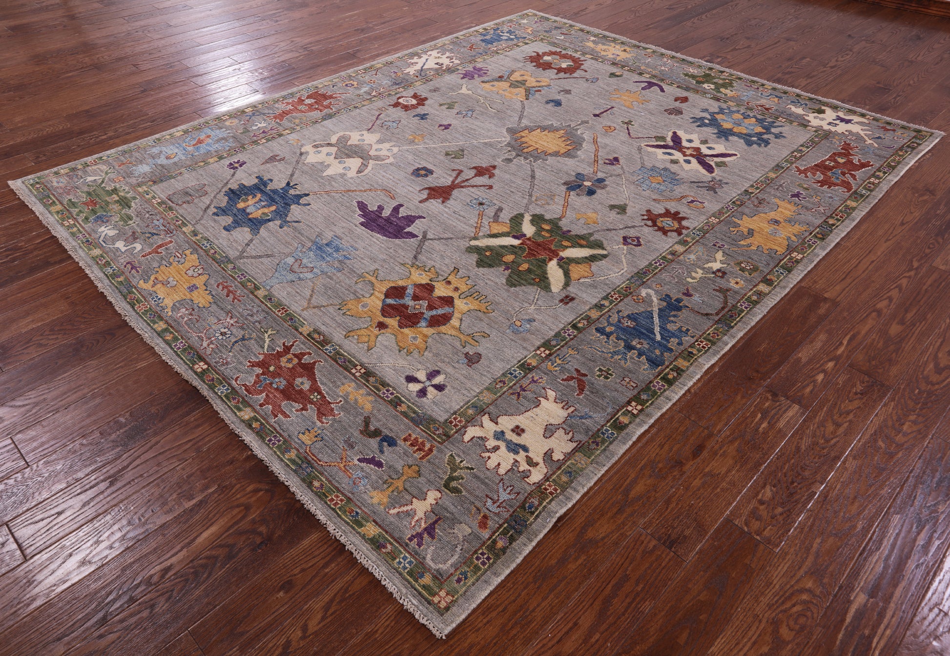 Grey Turkish Oushak Hand Knotted Wool Rug - 8' 0" X 10' 0" - Golden Nile