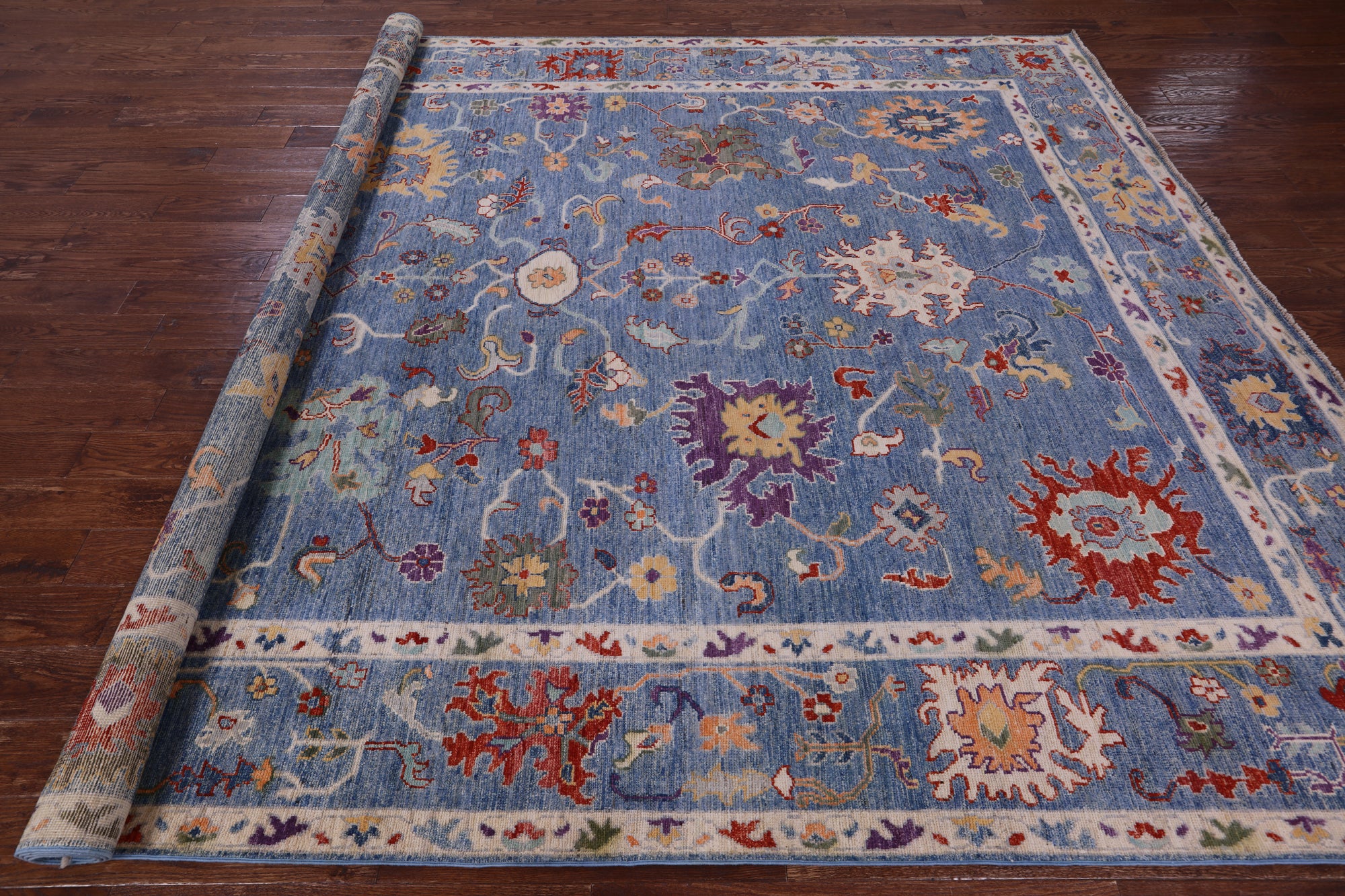 Blue Turkish Oushak Hand Knotted Wool Rug - 9' 1" X 11' 10" - Golden Nile