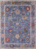 Blue Turkish Oushak Hand Knotted Wool Rug - 9' 1" X 11' 10" - Golden Nile