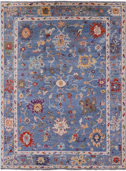 Blue Turkish Oushak Hand Knotted Wool Rug - 9' 1" X 11' 10" - Golden Nile