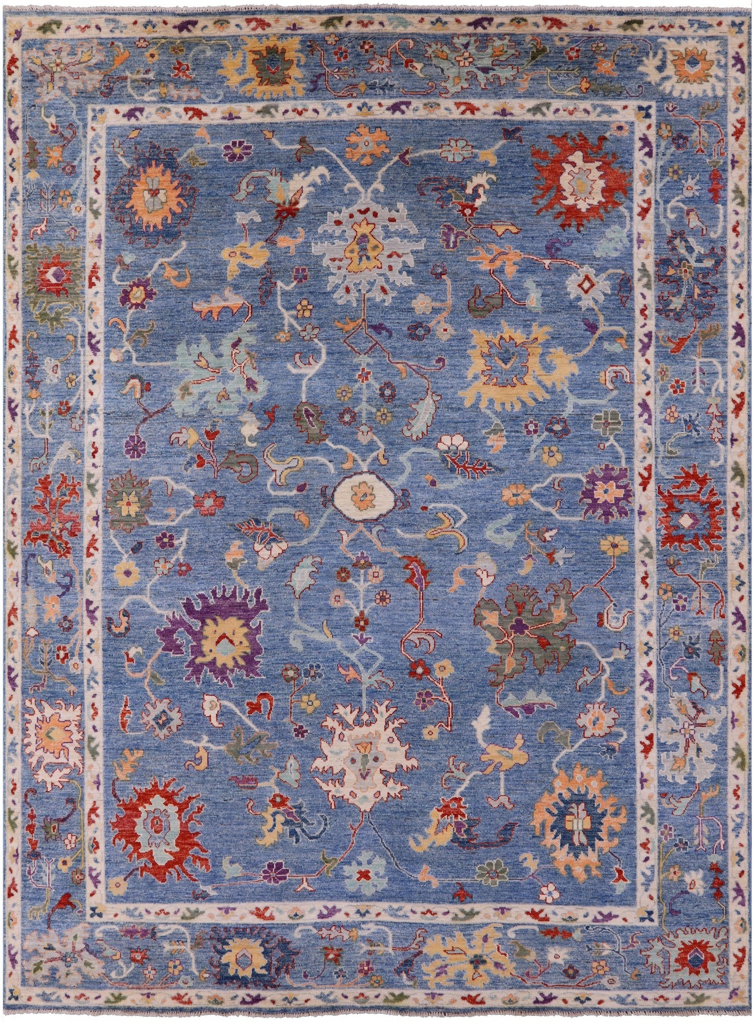 Blue Turkish Oushak Hand Knotted Wool Rug - 9' 1" X 11' 10" - Golden Nile