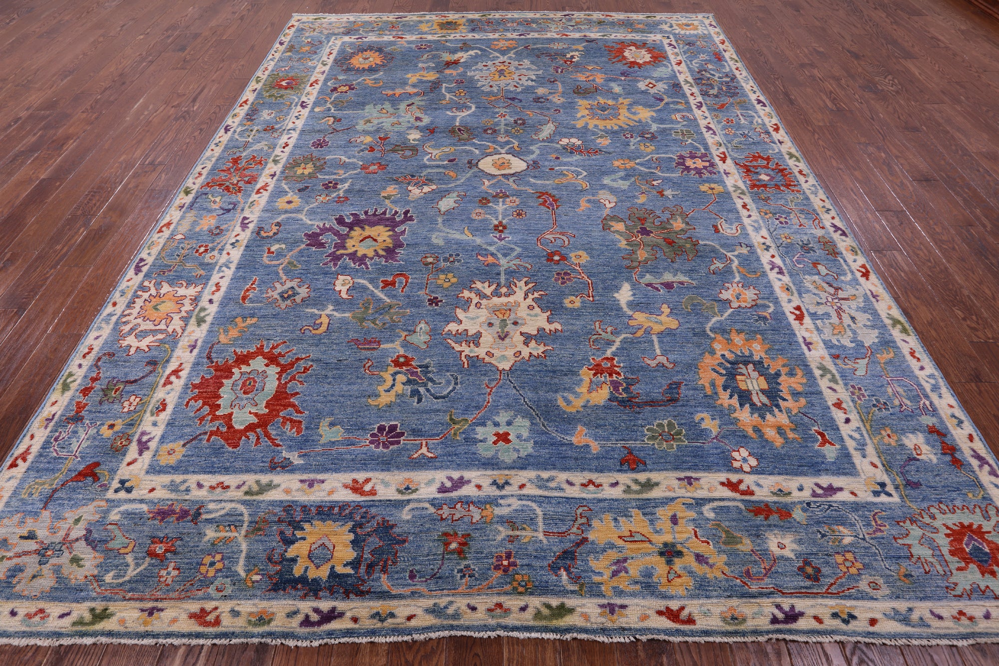 Blue Turkish Oushak Hand Knotted Wool Rug - 9' 1" X 11' 10" - Golden Nile