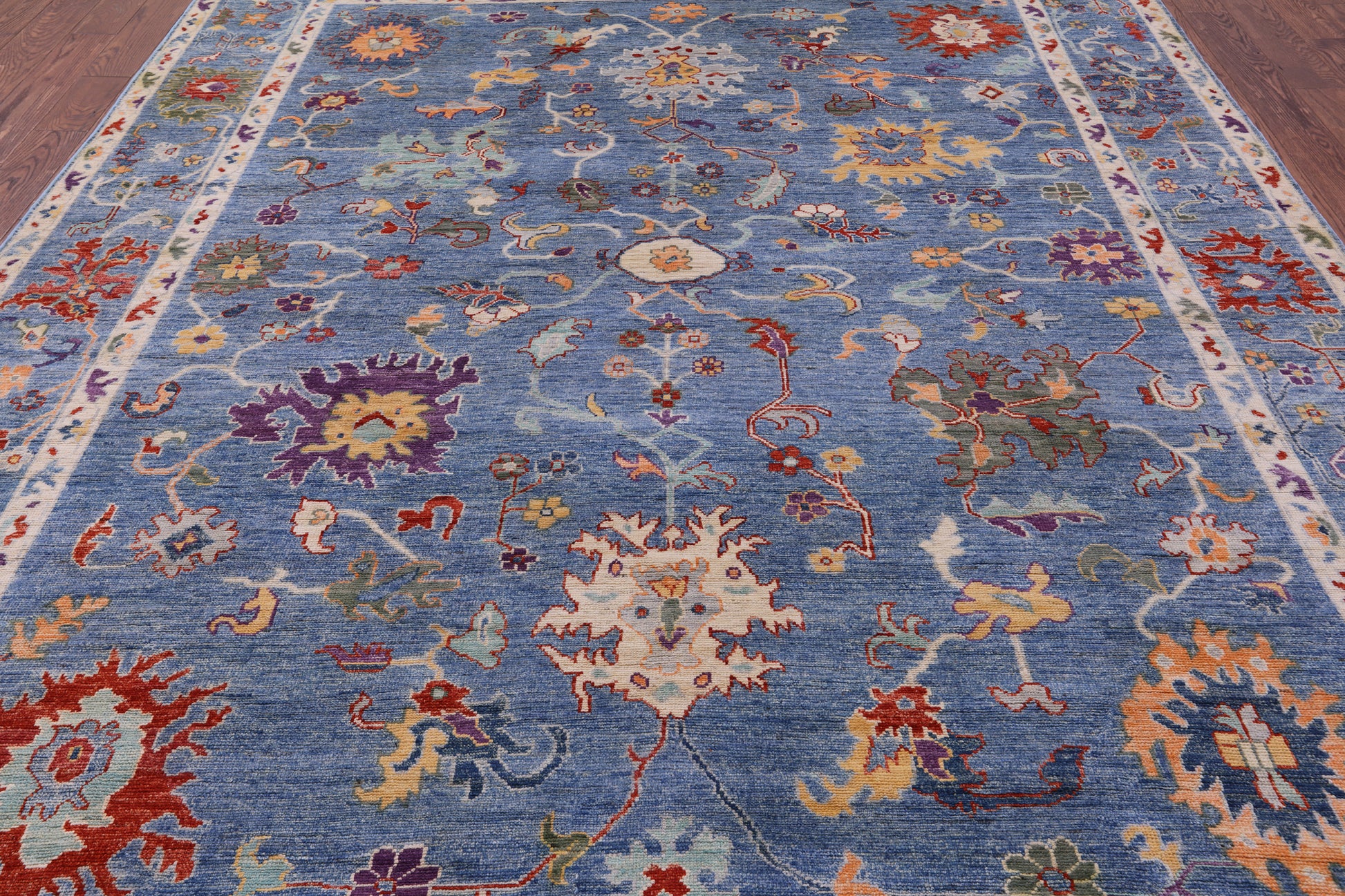 Blue Turkish Oushak Hand Knotted Wool Rug - 9' 1" X 11' 10" - Golden Nile