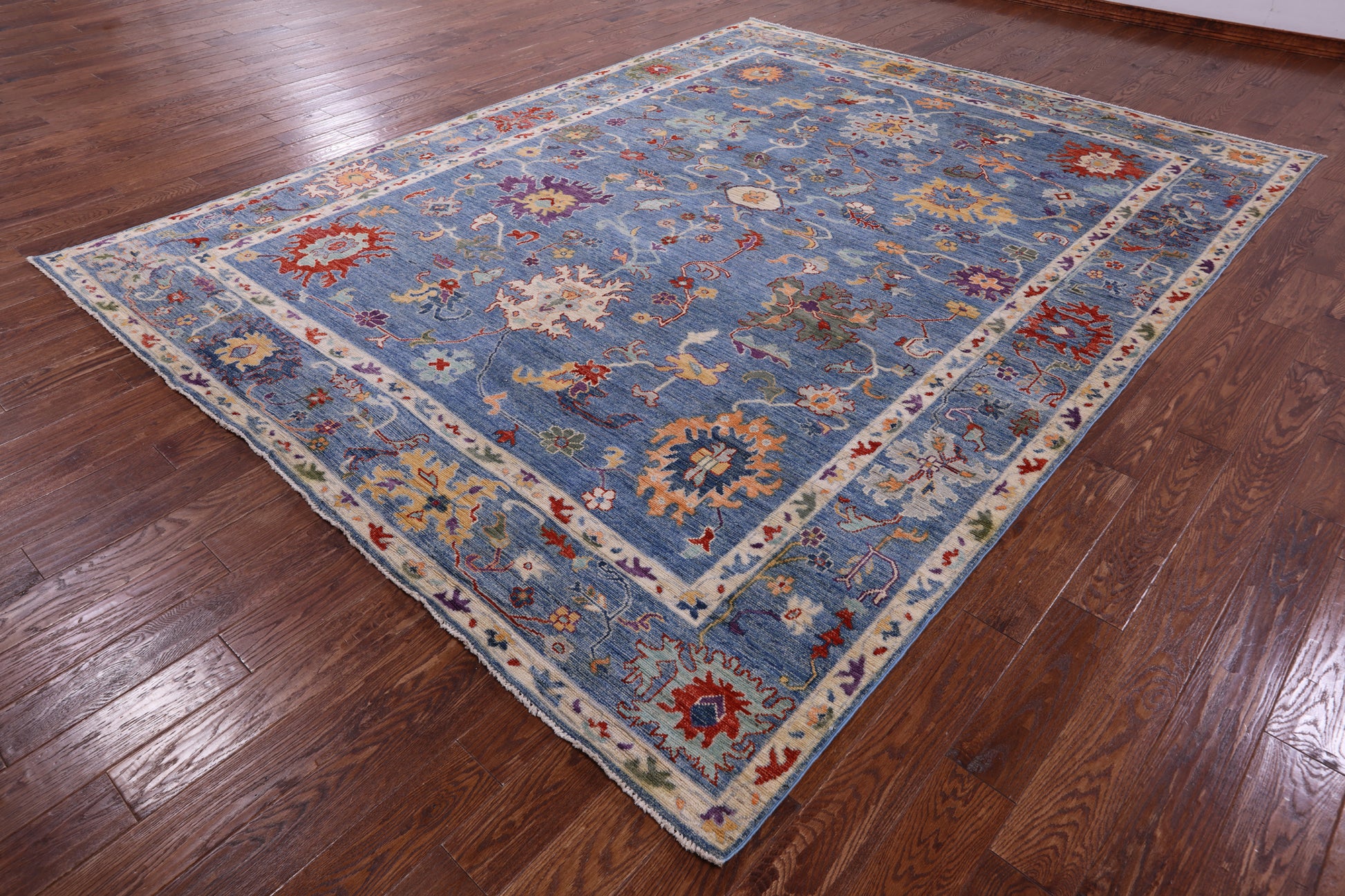 Blue Turkish Oushak Hand Knotted Wool Rug - 9' 1" X 11' 10" - Golden Nile