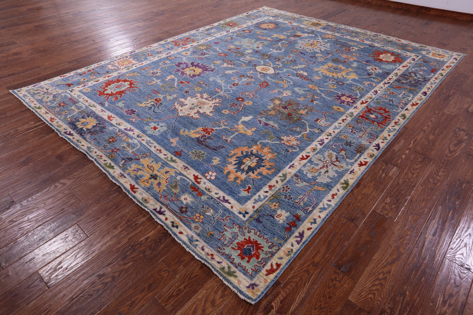 Blue Turkish Oushak Hand Knotted Wool Rug - 9' 1" X 11' 10" - Golden Nile