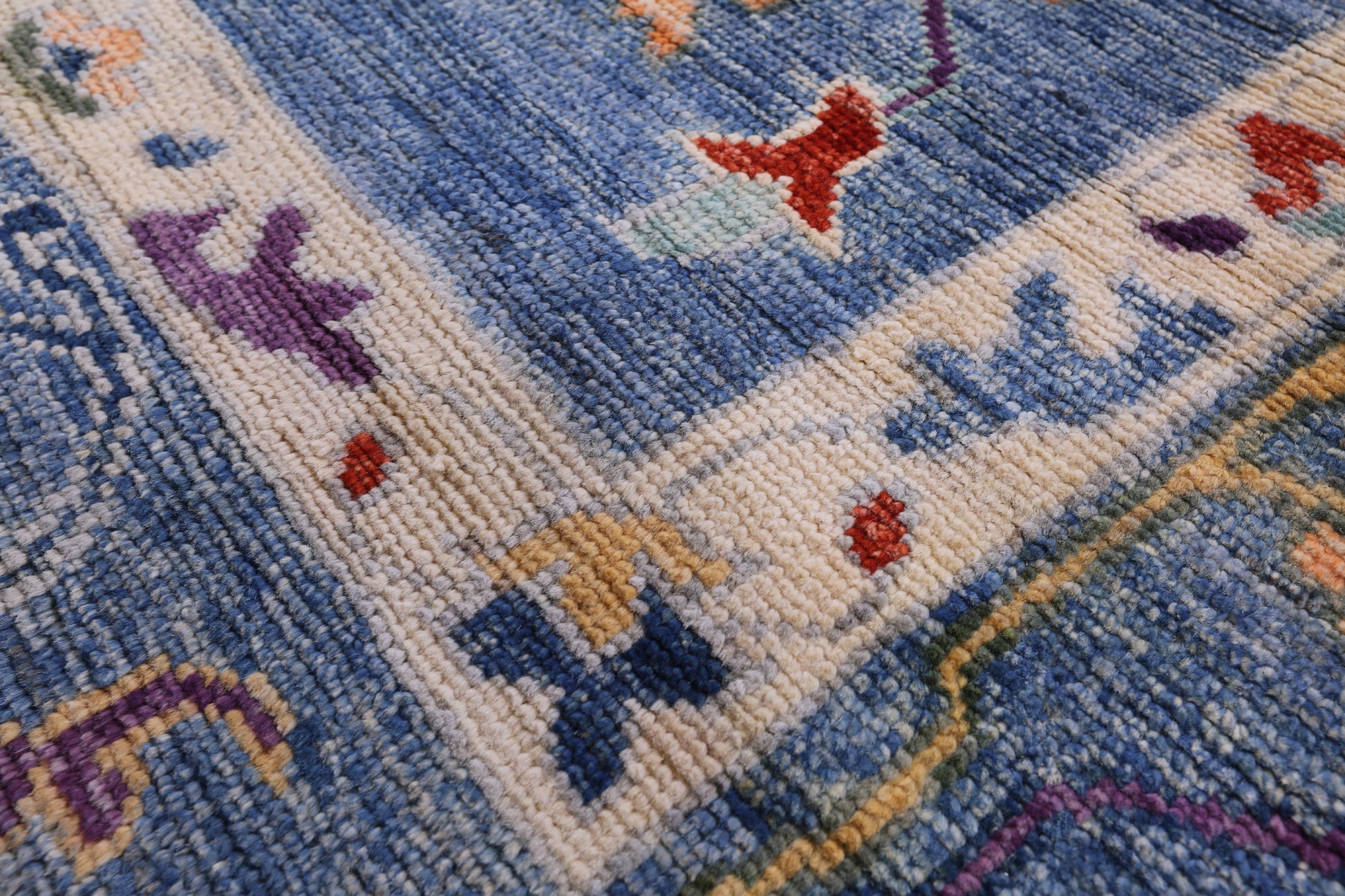 Blue Turkish Oushak Hand Knotted Wool Rug - 9' 1" X 11' 10" - Golden Nile