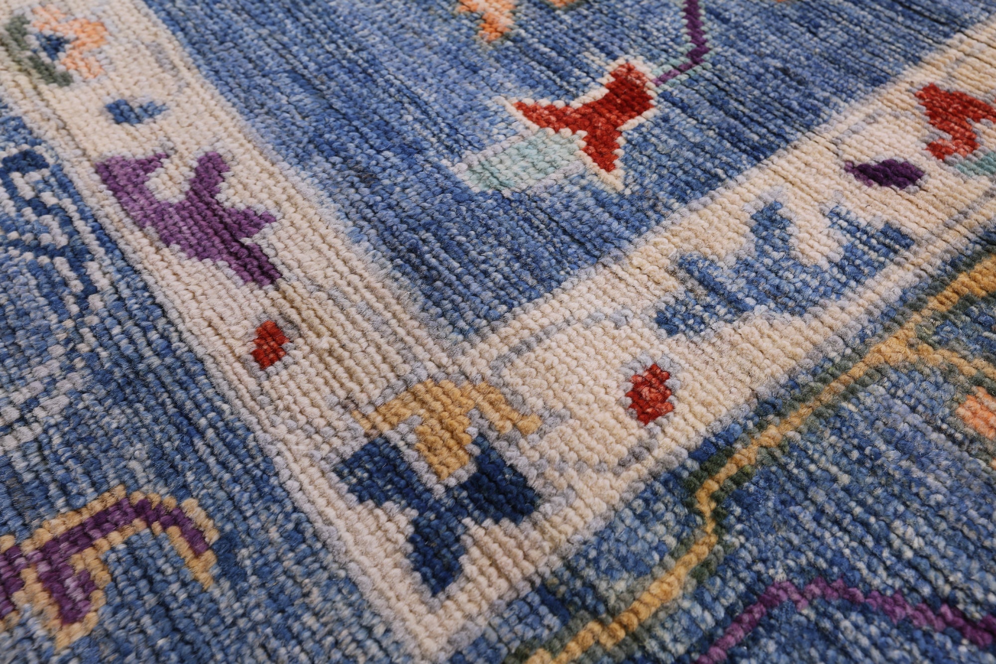 Blue Turkish Oushak Hand Knotted Wool Rug - 9' 1" X 11' 10" - Golden Nile