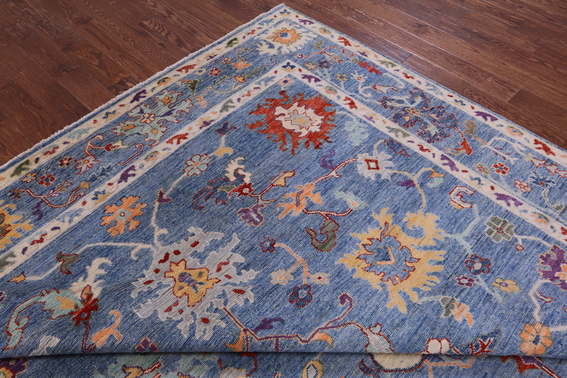 Blue Turkish Oushak Hand Knotted Wool Rug - 9' 1" X 11' 10" - Golden Nile