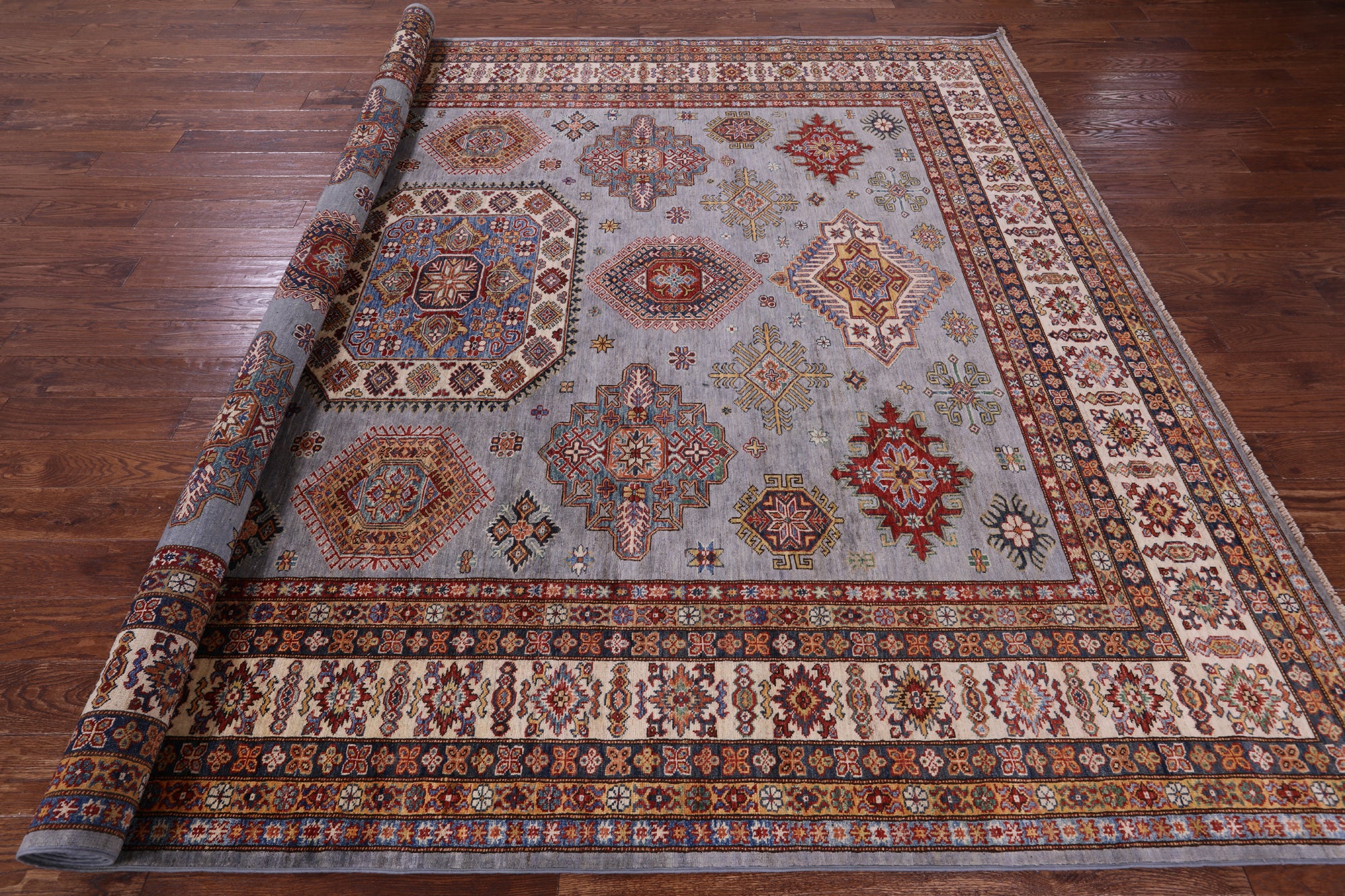 Super Kazak Hand Knotted Wool Rug - 9' 0" X 11' 10" - Golden Nile