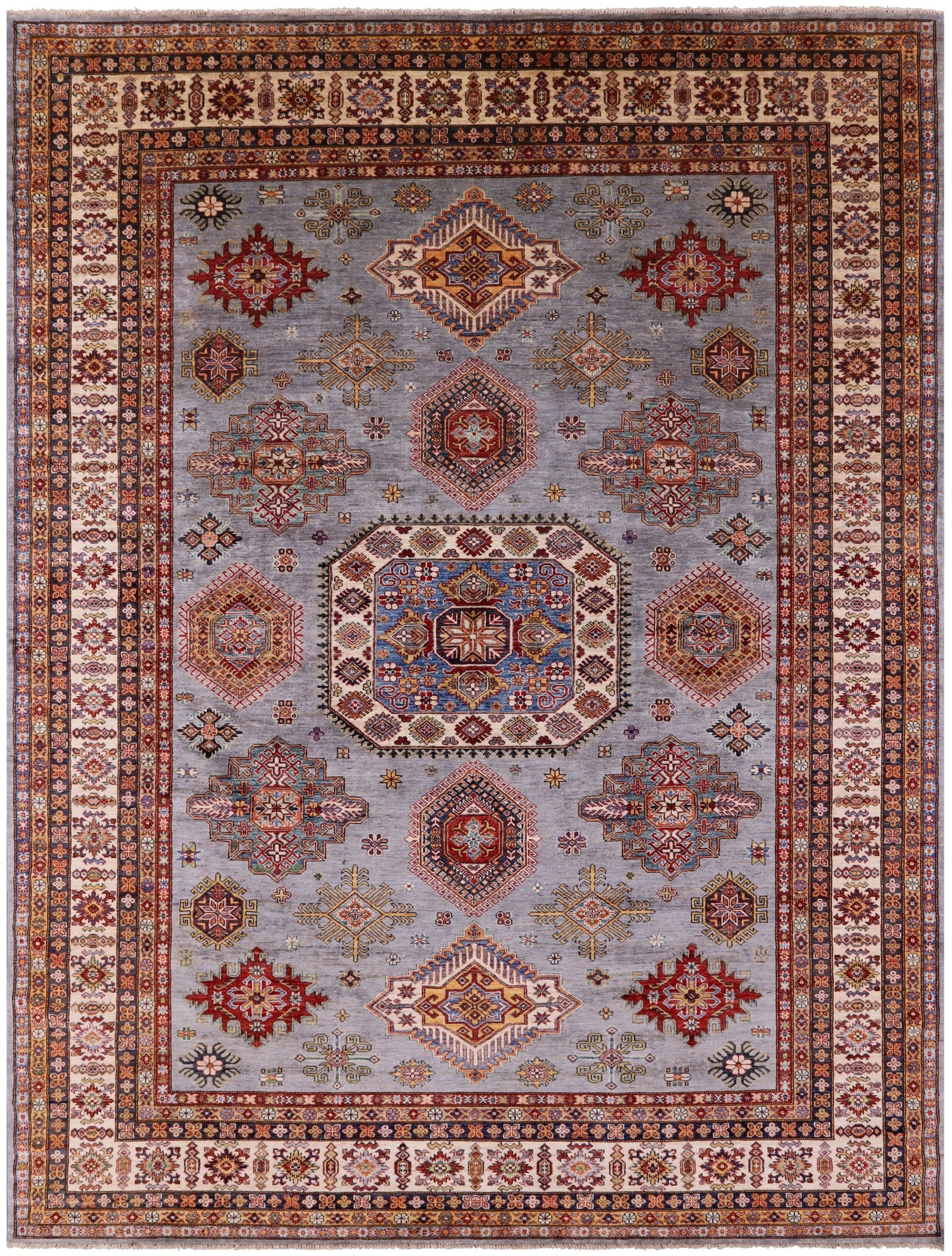 Super Kazak Hand Knotted Wool Rug - 9' 0" X 11' 10" - Golden Nile