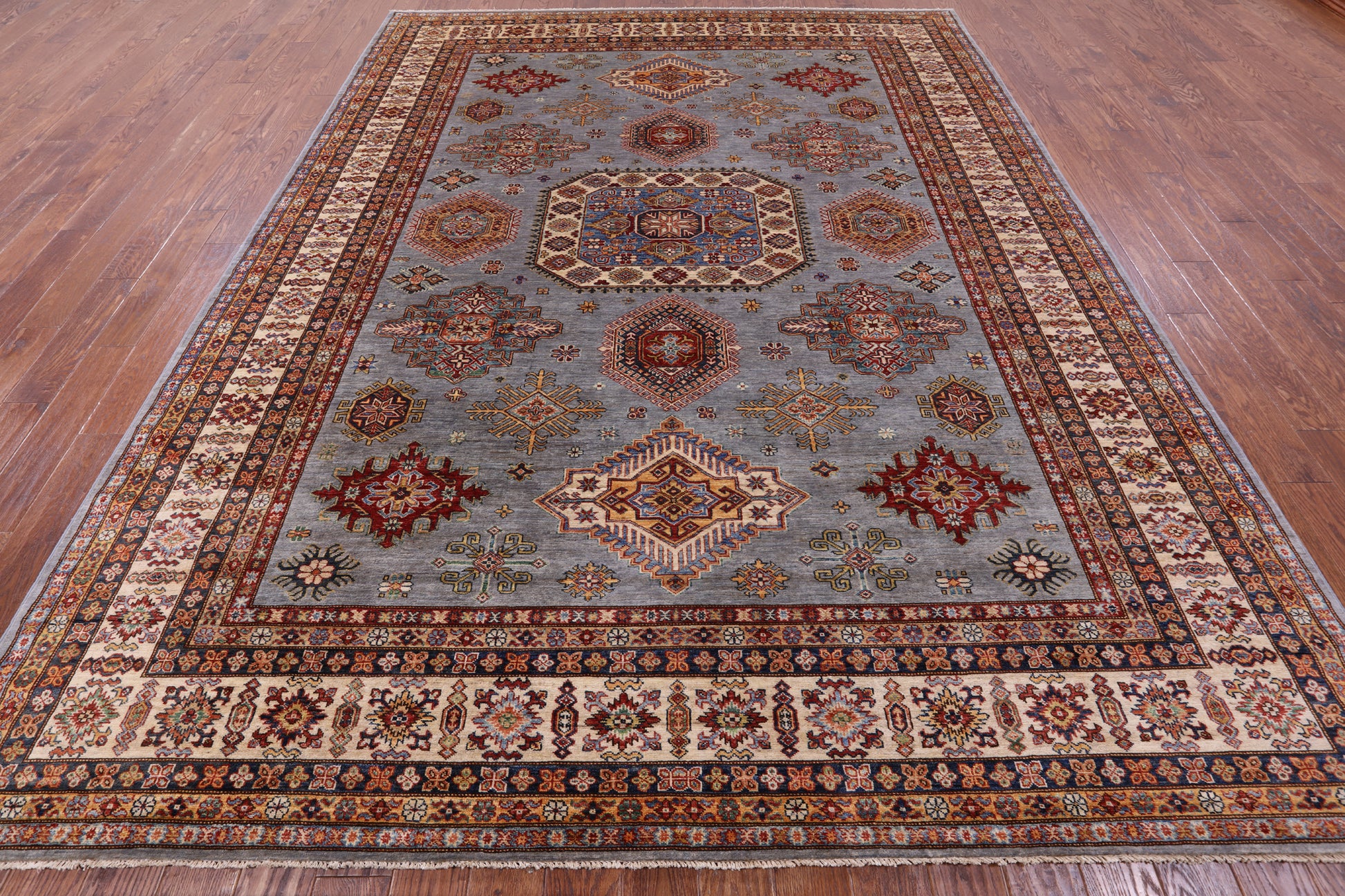 Super Kazak Hand Knotted Wool Rug - 9' 0" X 11' 10" - Golden Nile