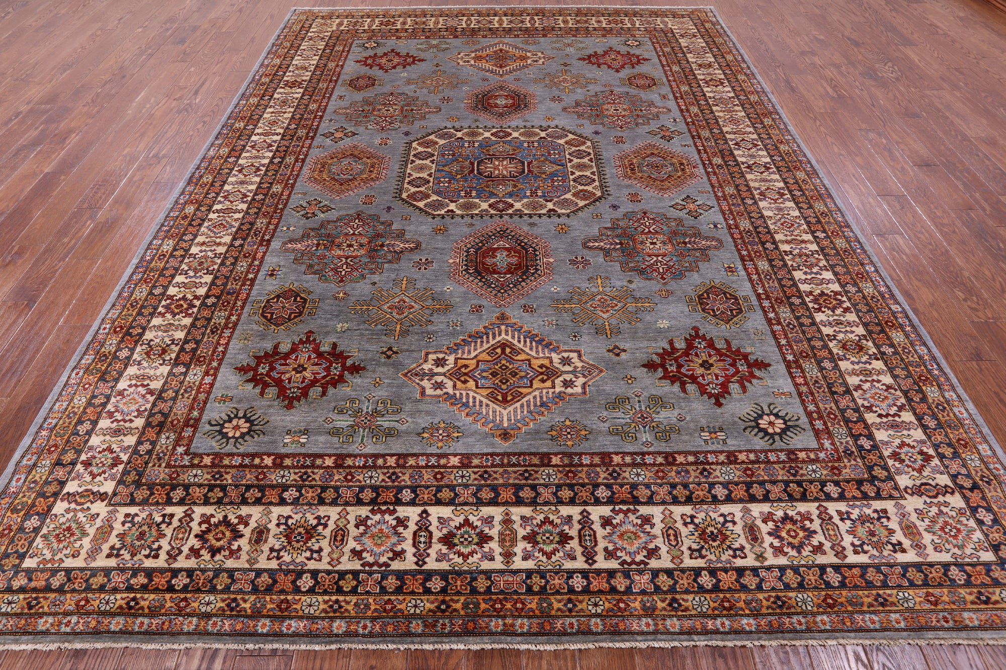 Super Kazak Hand Knotted Wool Rug - 9' 0" X 11' 10" - Golden Nile