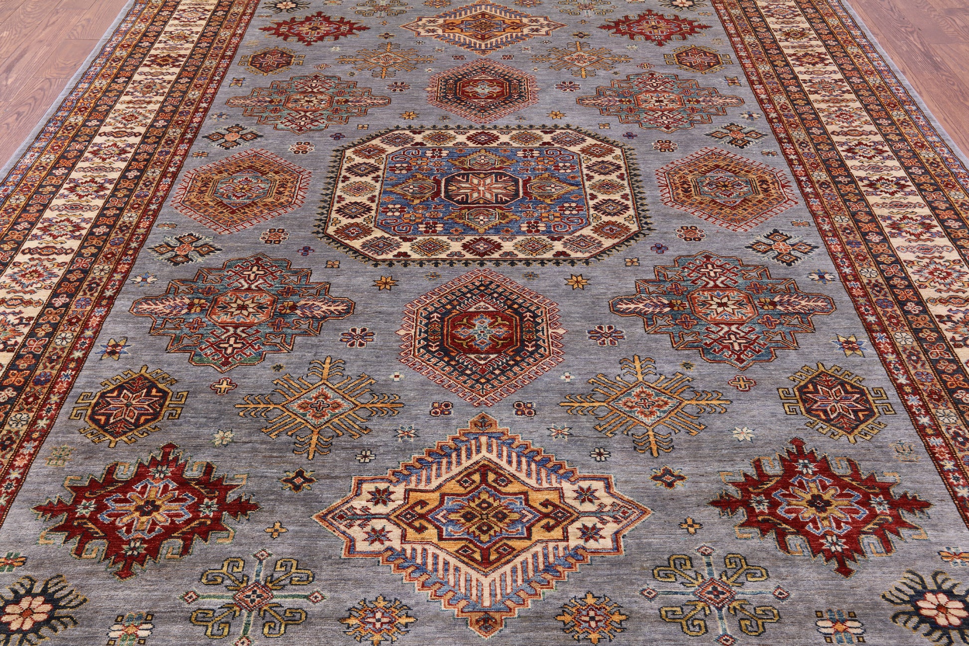 Super Kazak Hand Knotted Wool Rug - 9' 0" X 11' 10" - Golden Nile