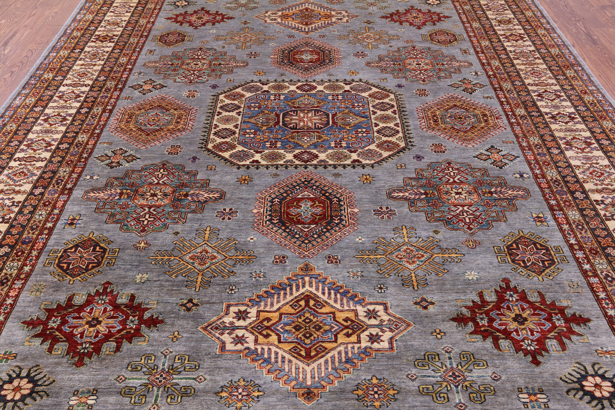 Super Kazak Hand Knotted Wool Rug - 9' 0" X 11' 10" - Golden Nile