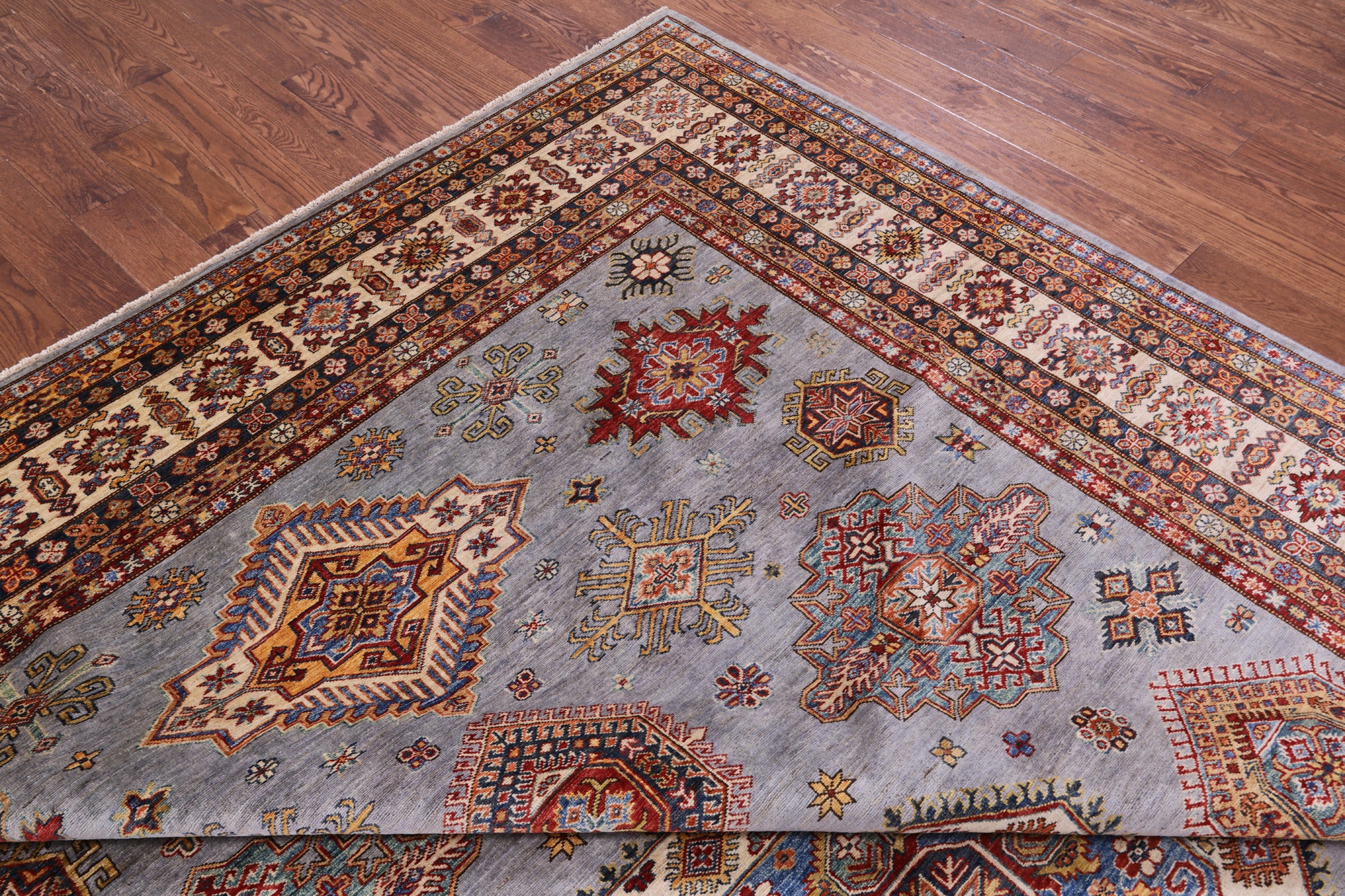 Super Kazak Hand Knotted Wool Rug - 9' 0" X 11' 10" - Golden Nile