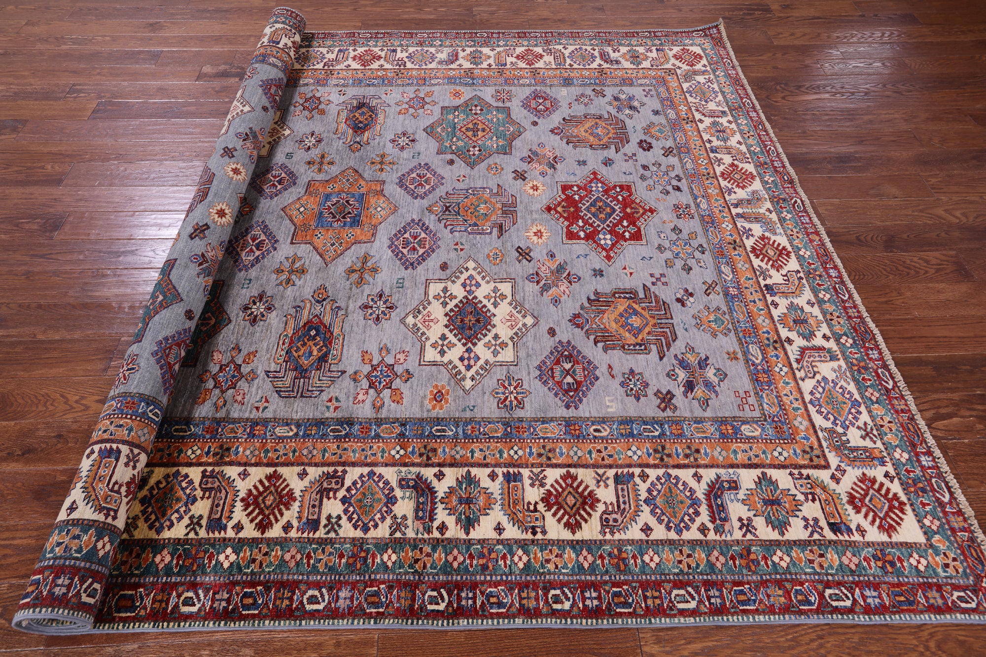 Super Kazak Hand Knotted Wool Rug - 7' 11" X 9' 11" - Golden Nile