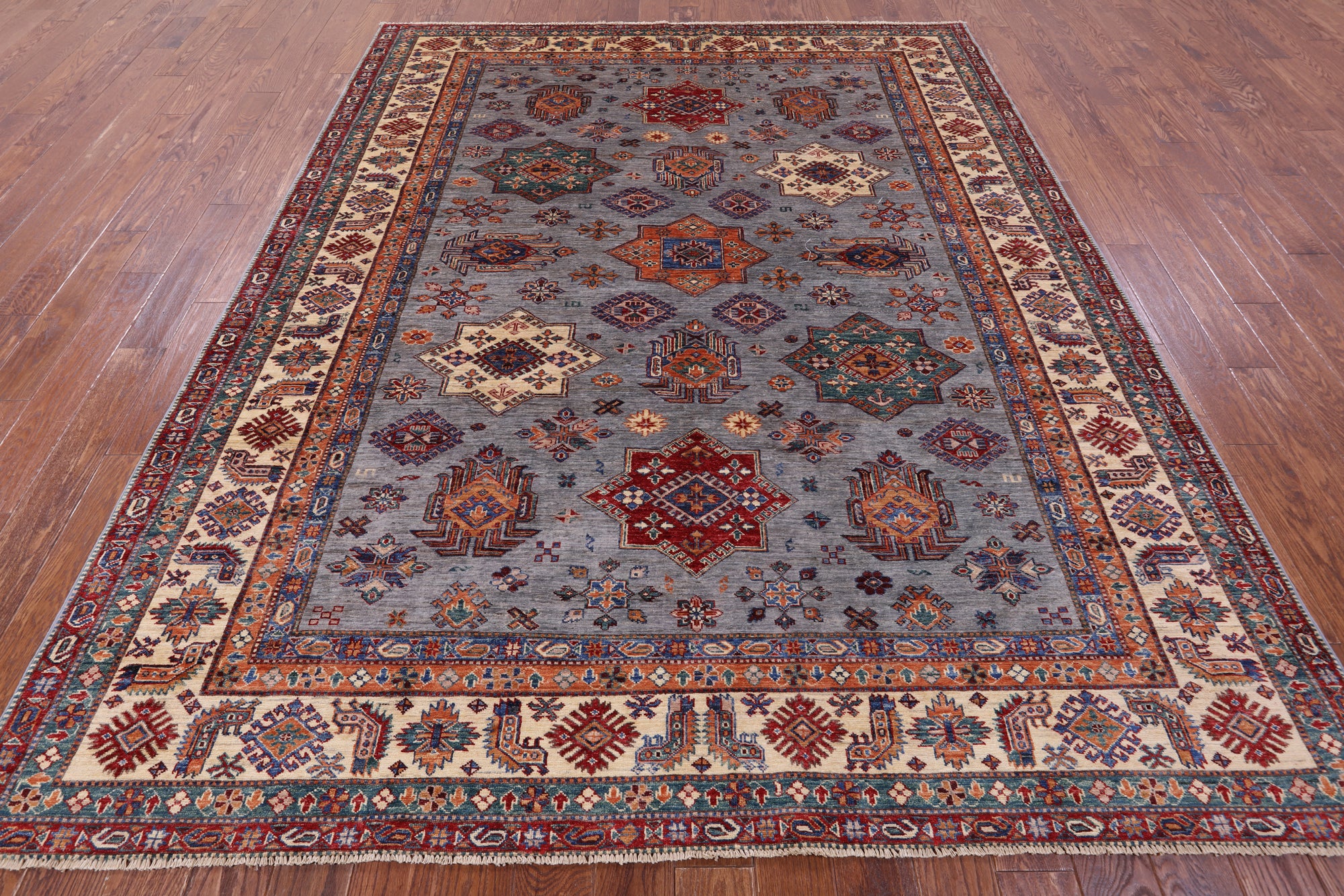 Super Kazak Hand Knotted Wool Rug - 7' 11" X 9' 11" - Golden Nile