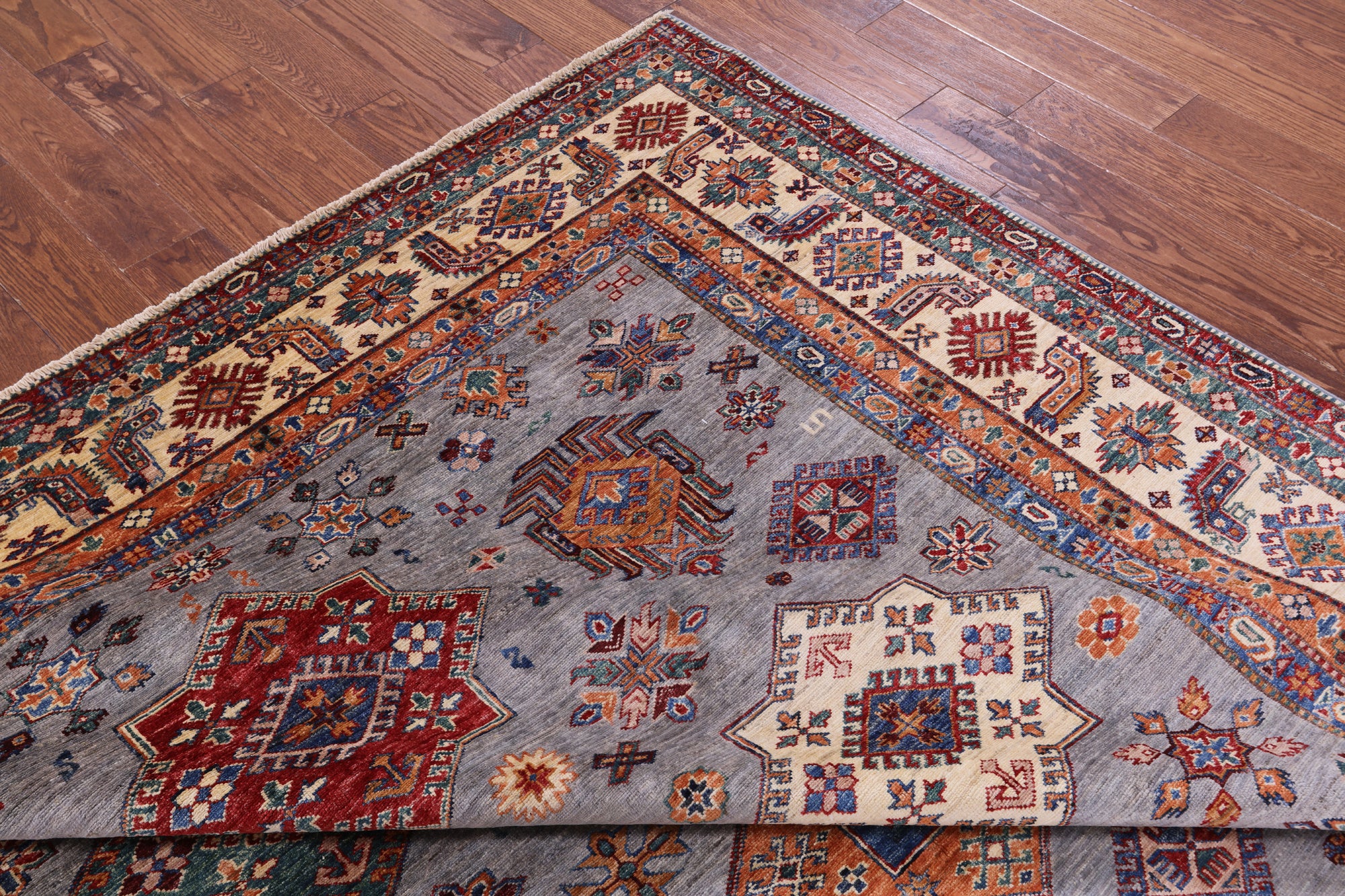 Super Kazak Hand Knotted Wool Rug - 7' 11" X 9' 11" - Golden Nile