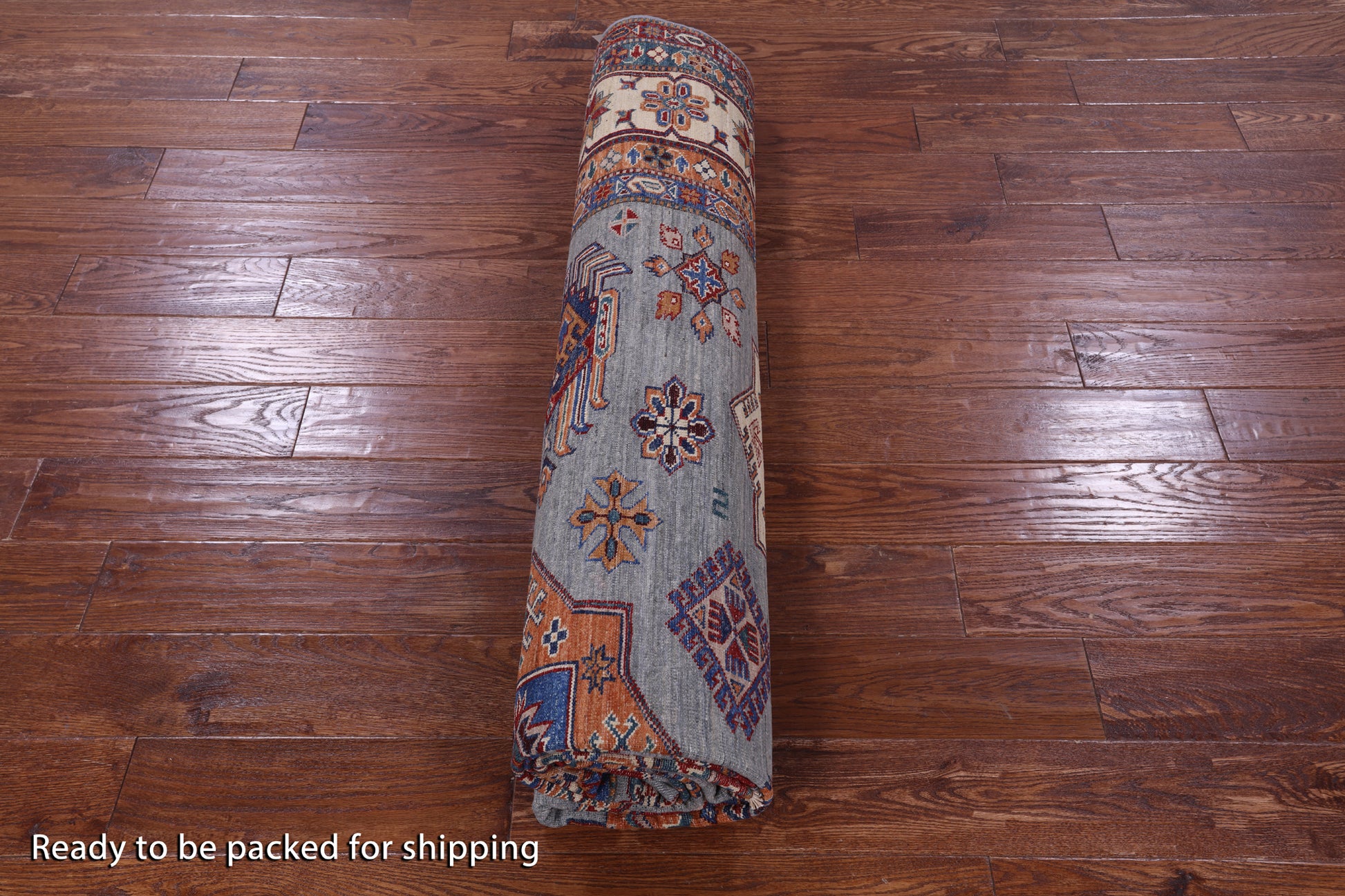 Grey Super Kazak Hand Knotted Wool Rug - 8' 1" X 9' 11" - Golden Nile
