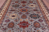 Grey Super Kazak Hand Knotted Wool Rug - 8' 1" X 9' 11" - Golden Nile