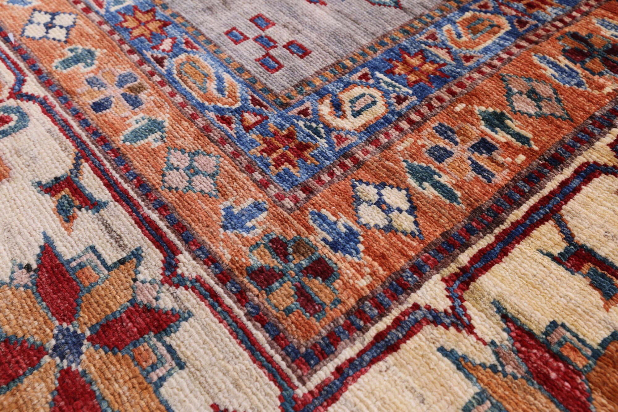 Grey Super Kazak Hand Knotted Wool Rug - 8' 1" X 9' 11" - Golden Nile