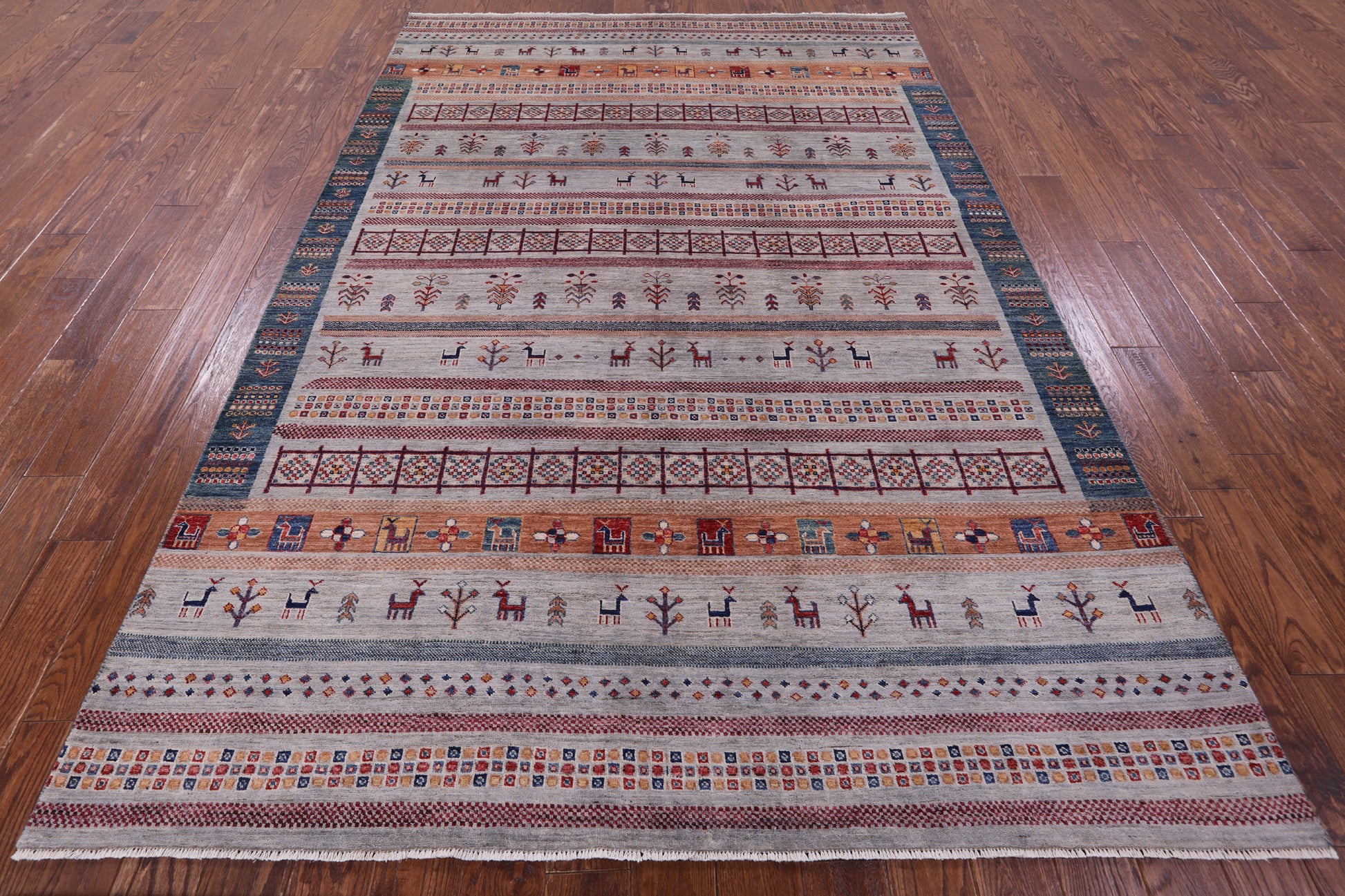 Tribal Persian Gabbeh Hand Knotted Wool Rug - 6' 6" X 9' 7" - Golden Nile