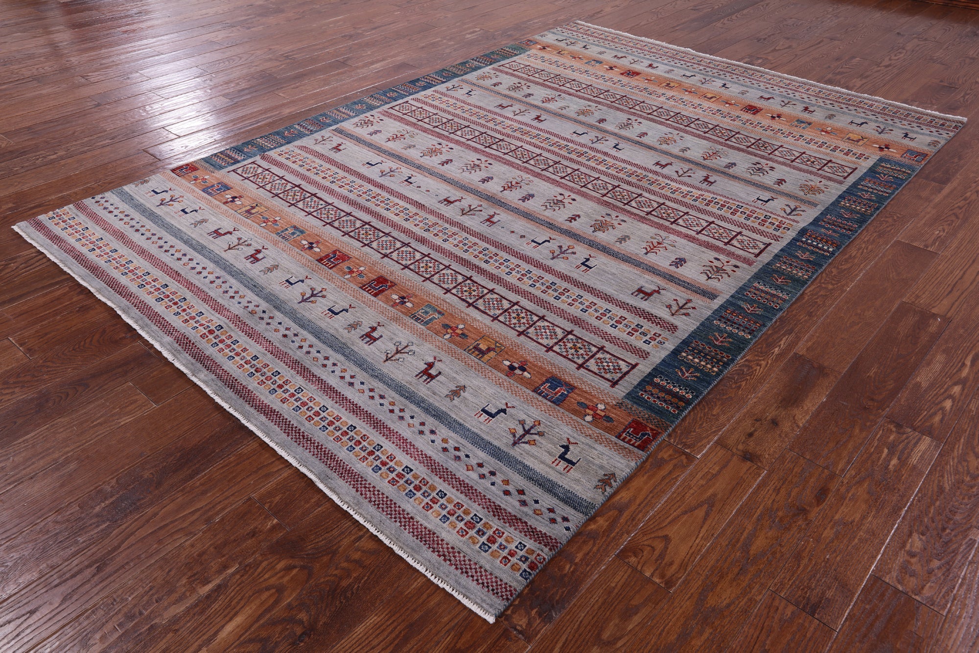 Tribal Persian Gabbeh Hand Knotted Wool Rug - 6' 6" X 9' 7" - Golden Nile