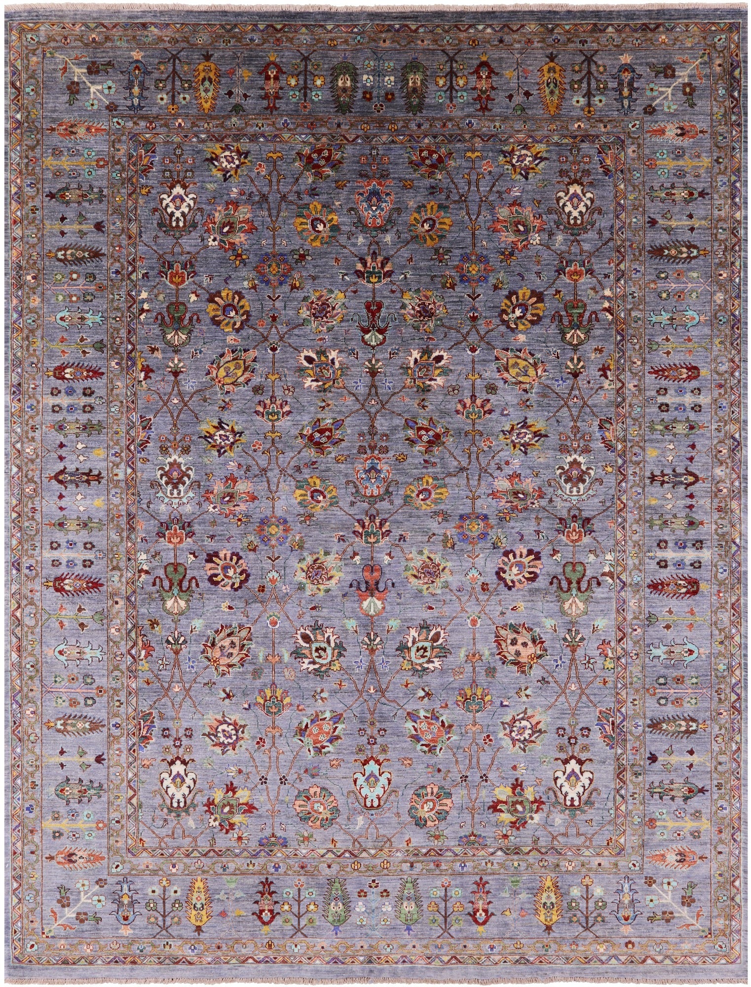 Grey Peshawar Hand Knotted Wool Rug - 9' 2" X 11' 10" - Golden Nile