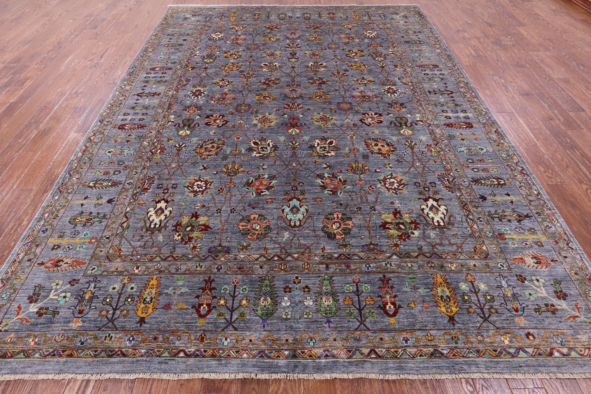 Grey Peshawar Hand Knotted Wool Rug - 9' 2" X 11' 10" - Golden Nile